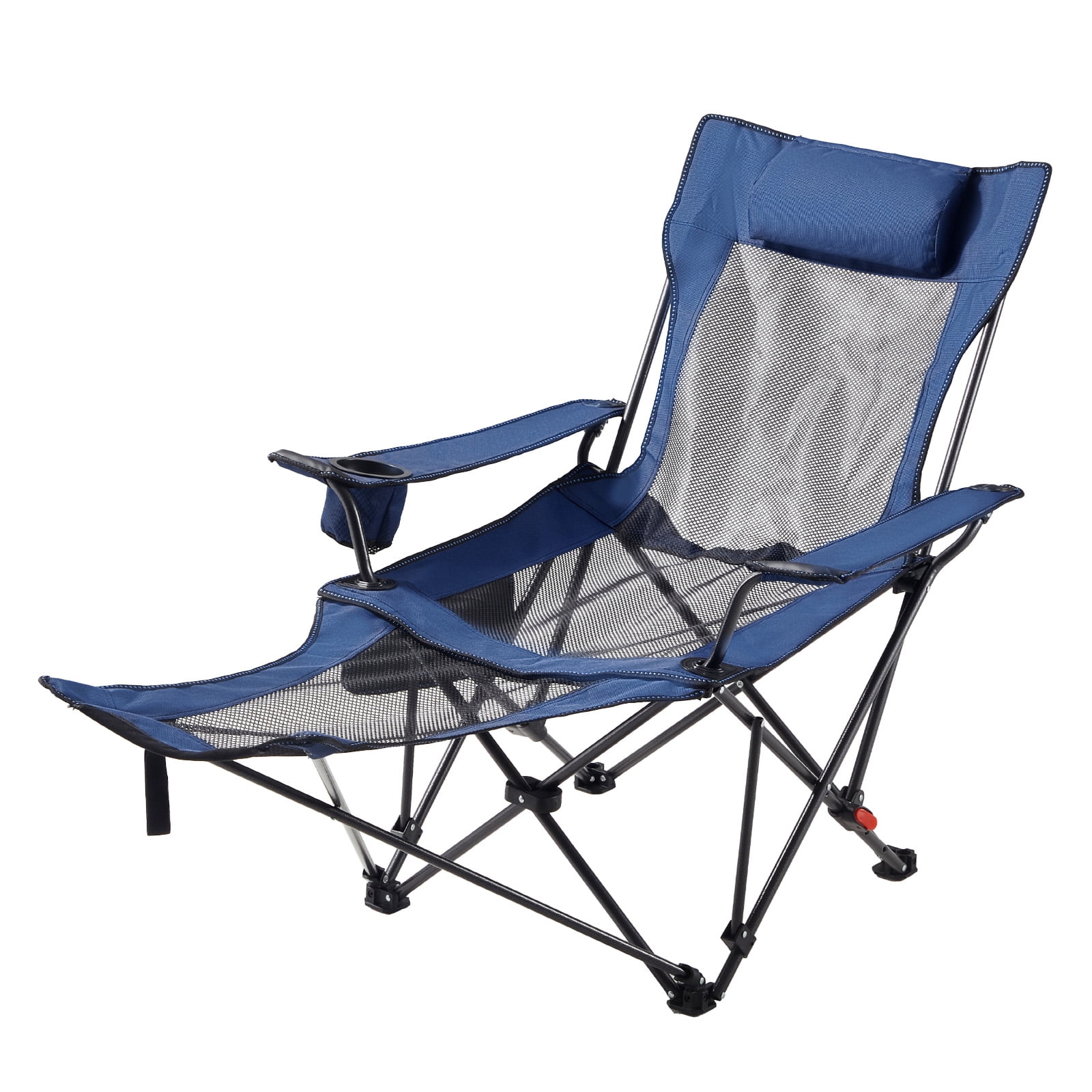 VEVOR Reclining Camping Chair, Portable Folding Lounger with Headrest and Foot Rest (Blue, 220 lb Capacity) q3ppj