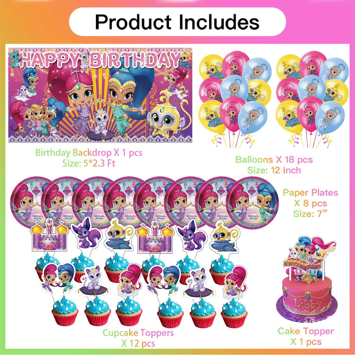 Liuyuandaoer Shimmer and Shine Birthday Party Supplies Set (Multi-color, 1 Set) fucip