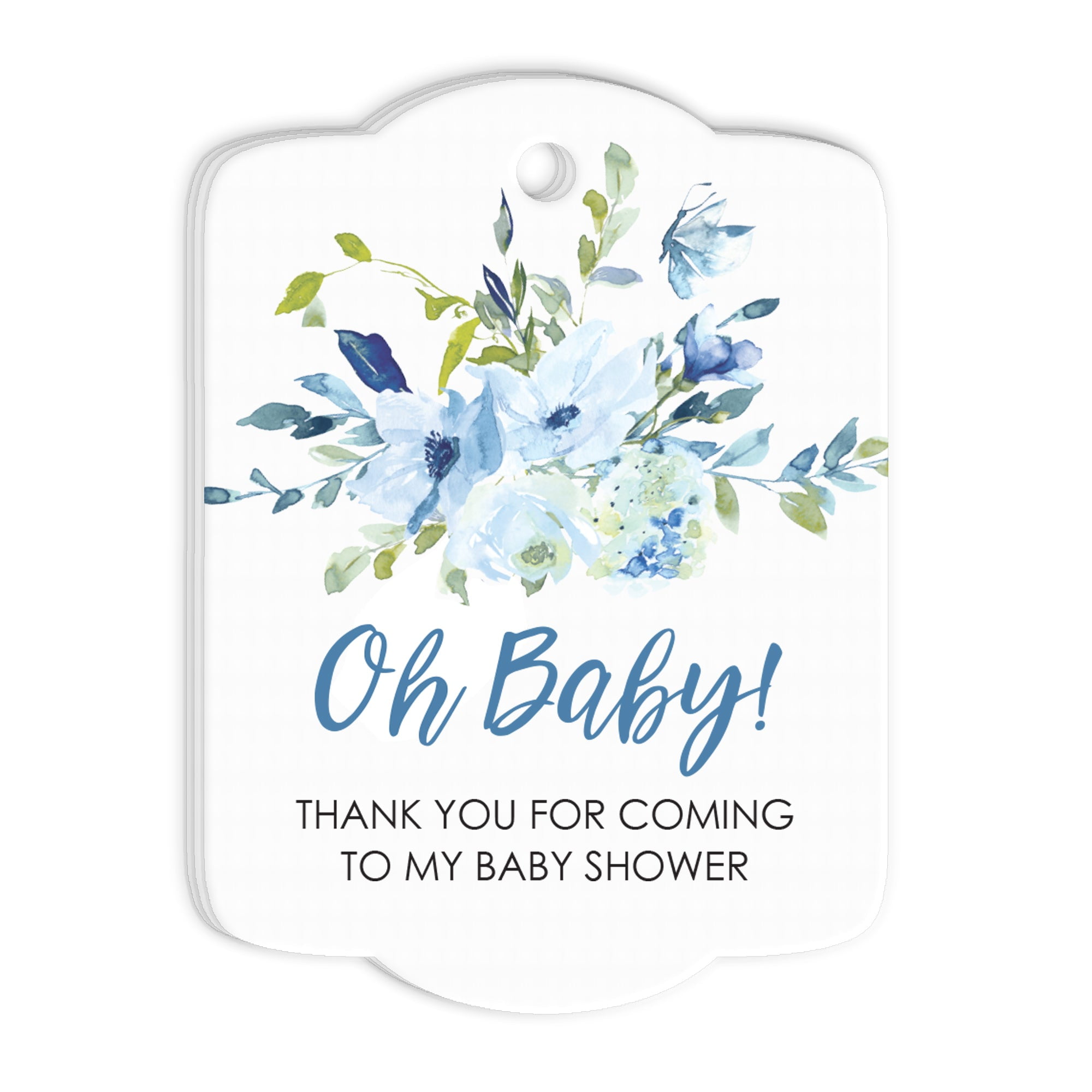 So Sweet Party Shop Baby Shower Favor Tags Blue Floral Rounded (Set of 24) s2qeu