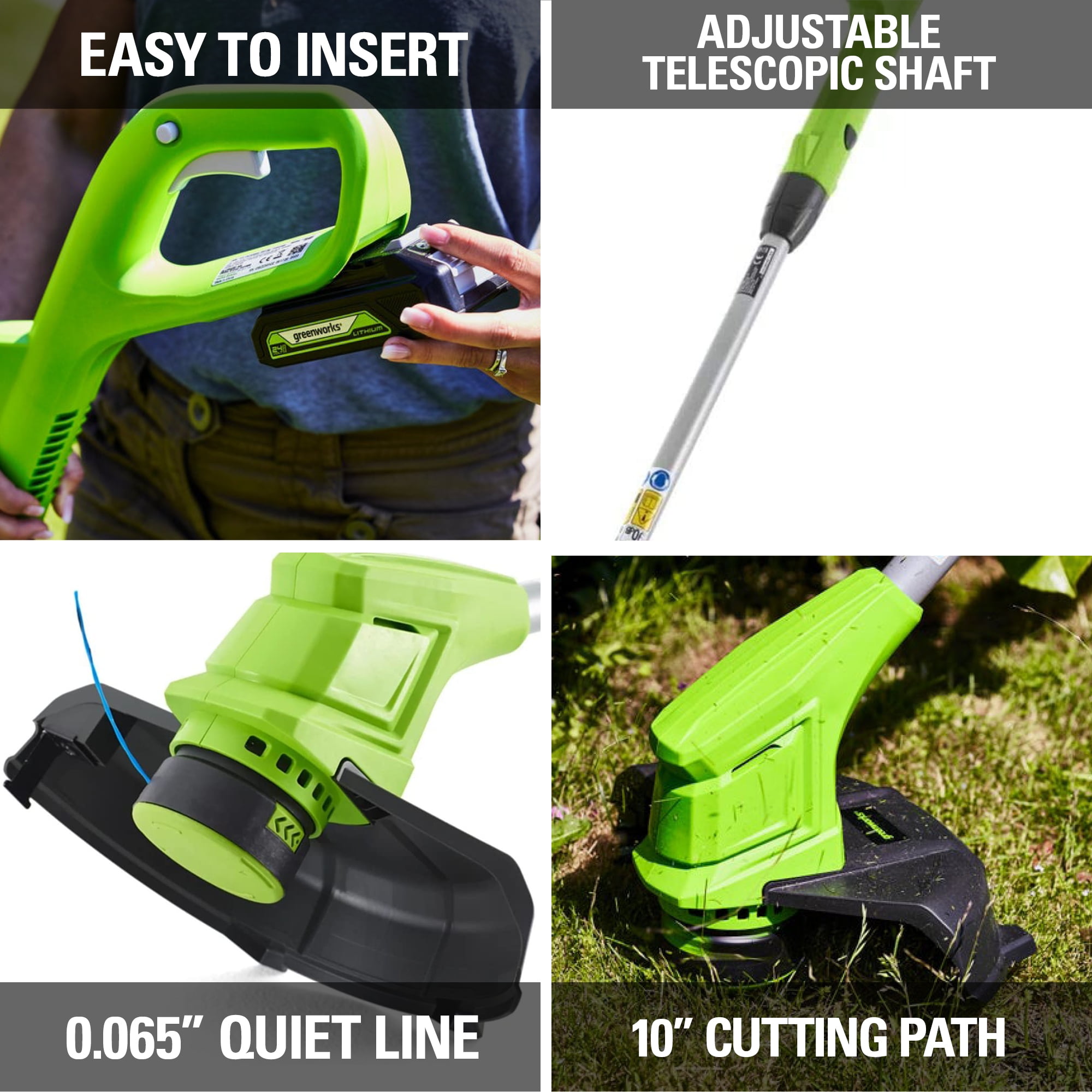 Greenworks 24V Cordless String Trimmer and Edger with 2.0 Ah Battery and Charger (10 in) wmxmq