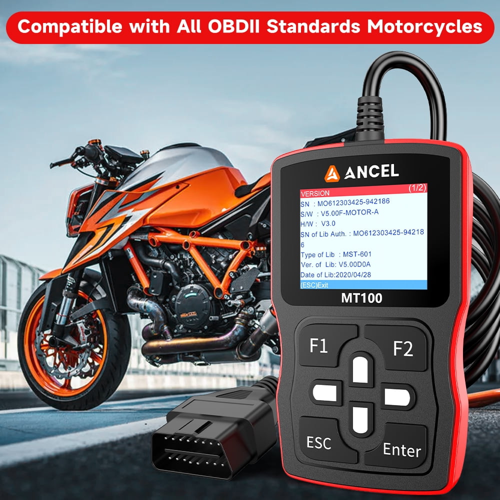 ANCEL MT100 Motorcycle Diagnostic Scan Tool OBD2 Code Reader (Clear, 1 Pack) q32gt