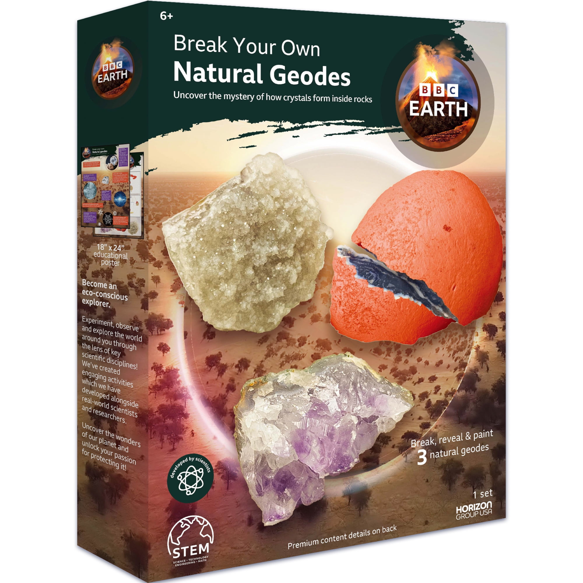 BBC Earth Break Your Own Natural Geodes Kit, STEM Geology Science Activity Set (3 Piece) ix2ln