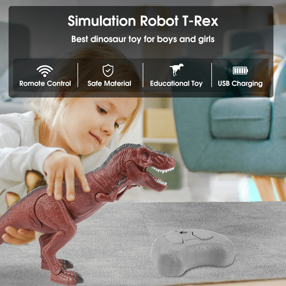 UUGEE Remote Control T-Rex Dinosaur Robot, Interactive RC Toy with Light and Sound Effects (Brown, 1 Pack) 4j5wa