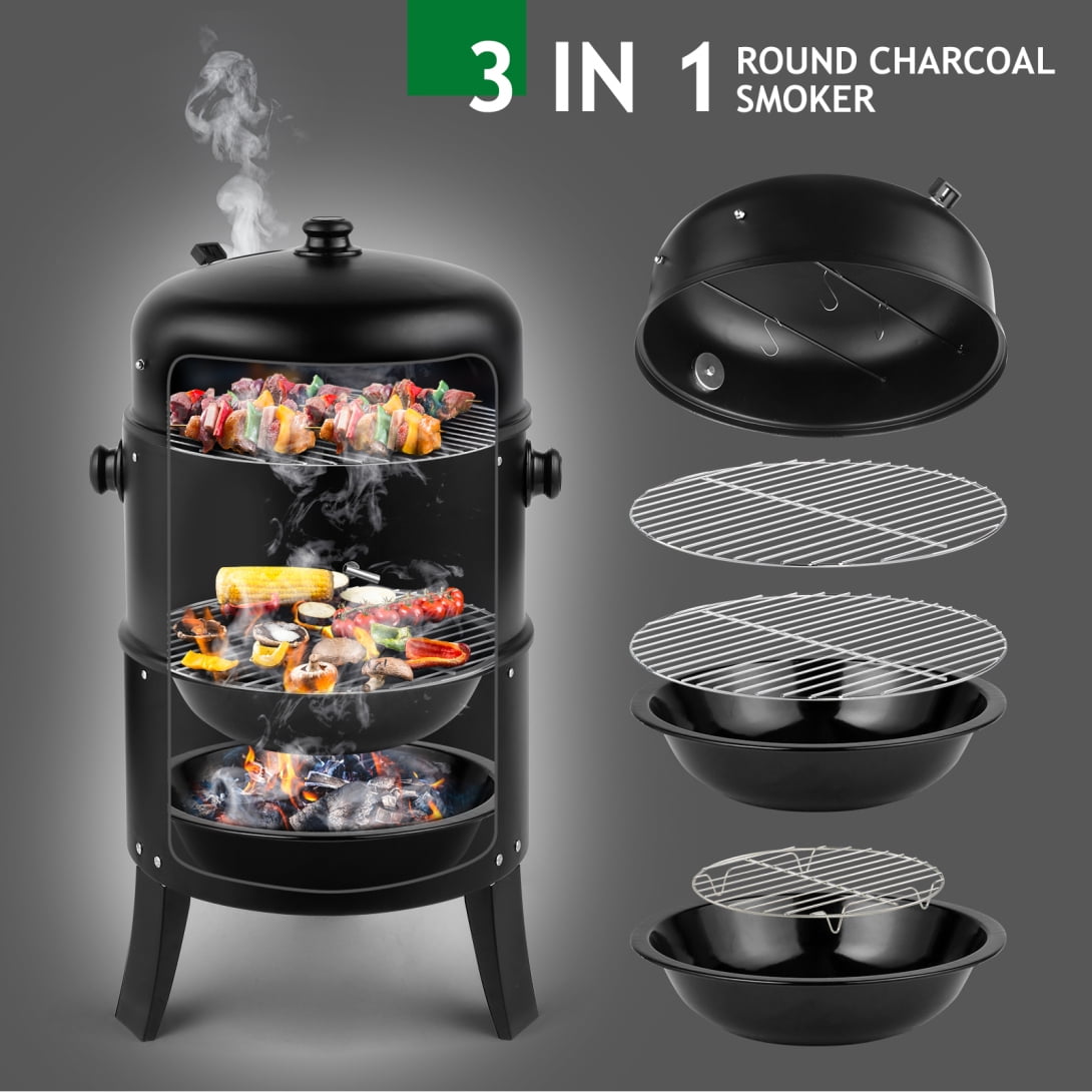 JAMPOOCA 31 in Steel Charcoal Smoker, Heavy Duty Round BBQ Grill with Adjustable Vent System (Black, 31 in) j7yyx - Image 2