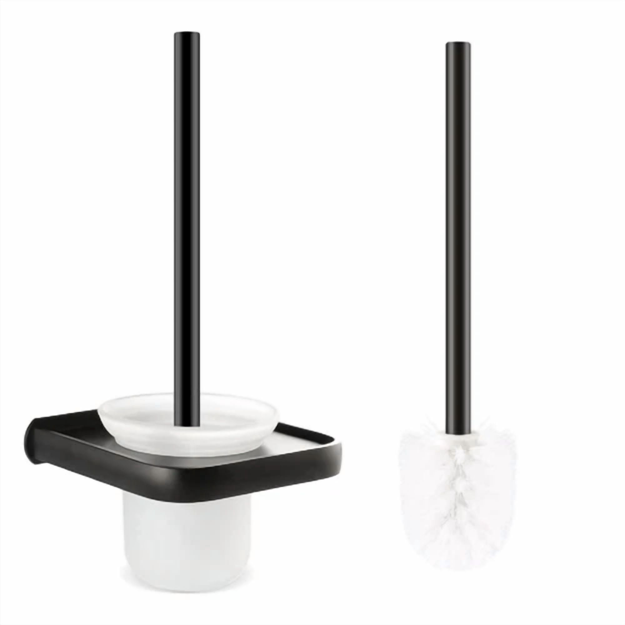 KLYNE Toilet Brush and Holder Set with Space Aluminum Handle (Silver, 15 in) 48ndv