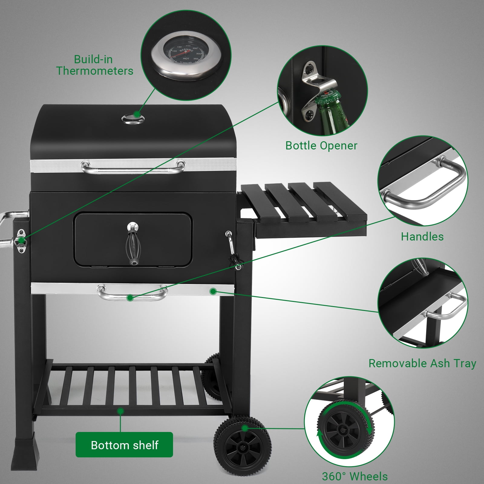 SalonMore BBQ Charcoal Grill Outdoor Barbecue Pit Smoker with Double Grill and Liftable Charcoal Tray (Black) d651f