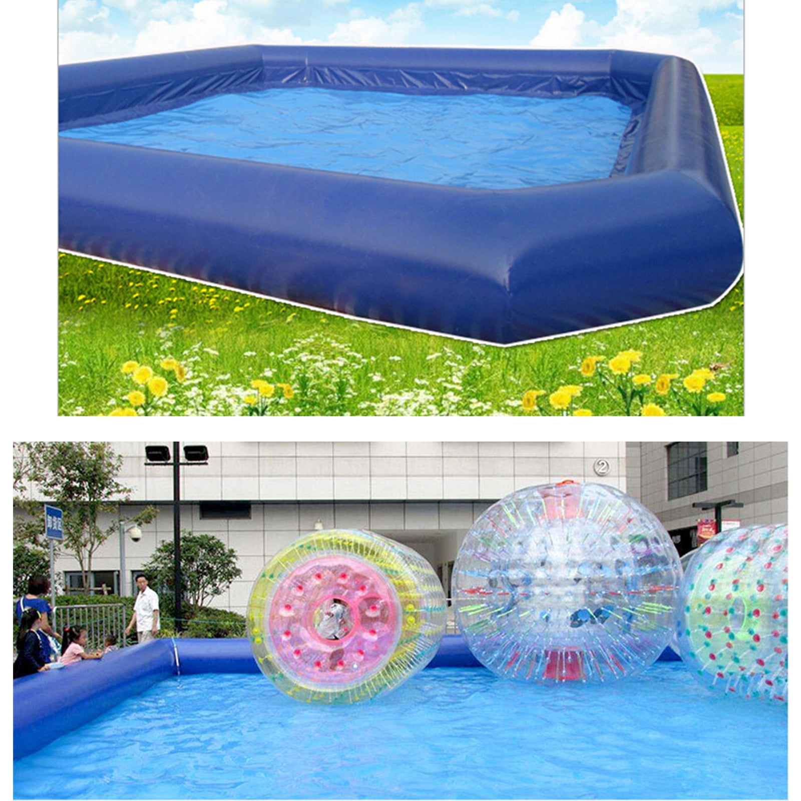 Intbuying Large Inflatable Square Swimming Pool with 110V Blower (Blue, 23x23x1.8 ft) is70y