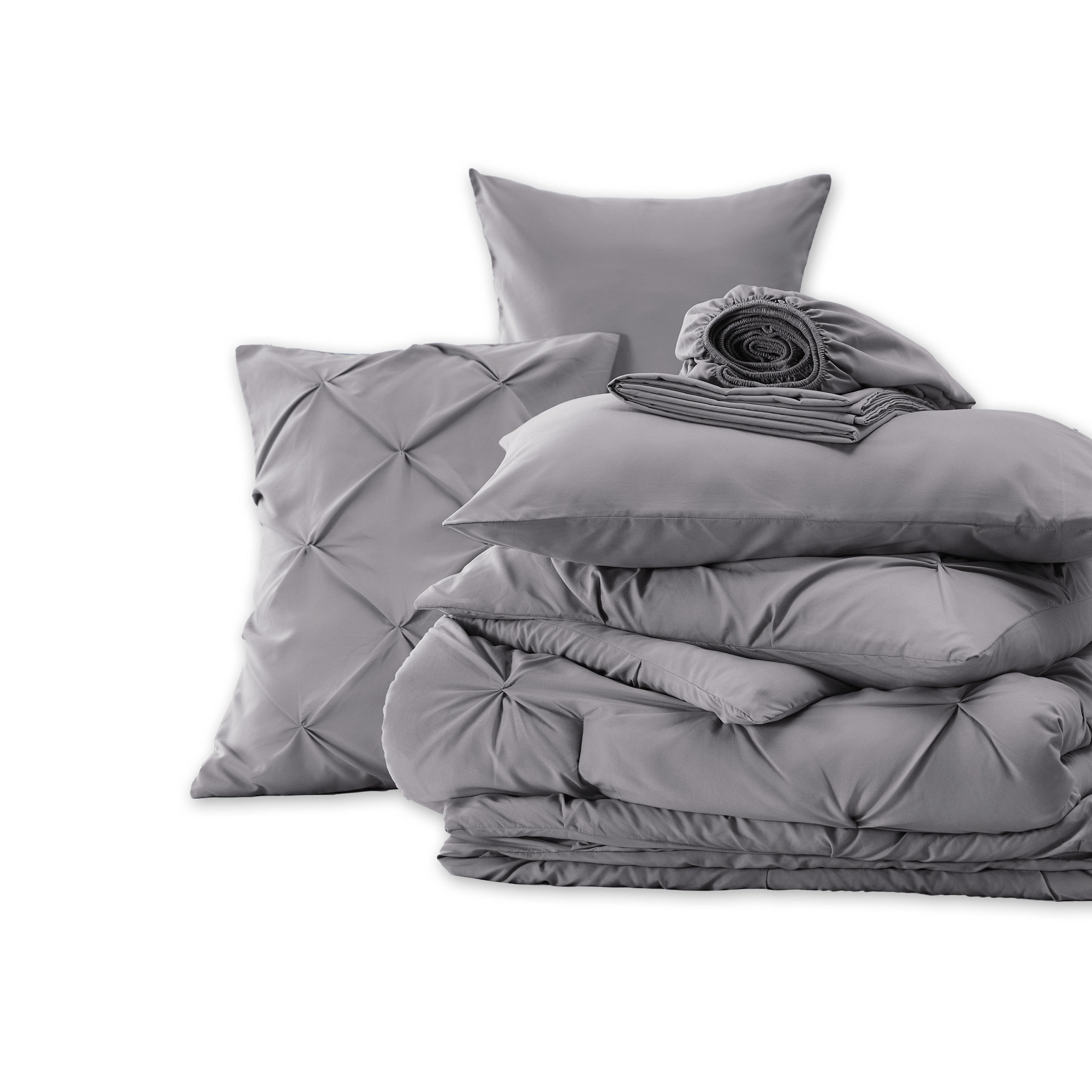 U by Bedsure Queen Comforter Set (Grey, 7-Piece Pinch Pleat All-Season Bedding) f1ptv