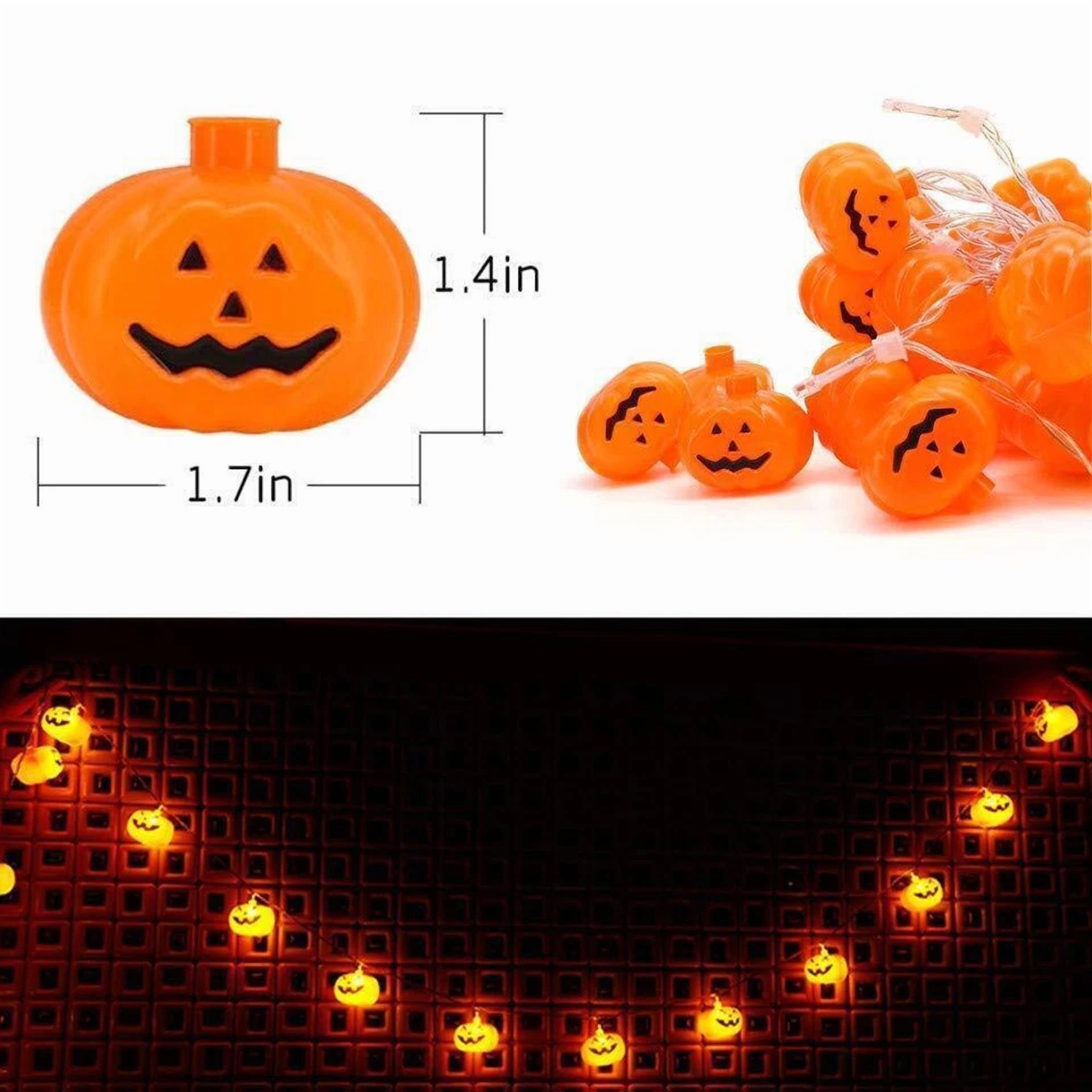 VAULT Halloween Pumpkin LED String Lights, Decorative Holiday Lighting with 8 Modes (Orange, 20 Count) py8xd