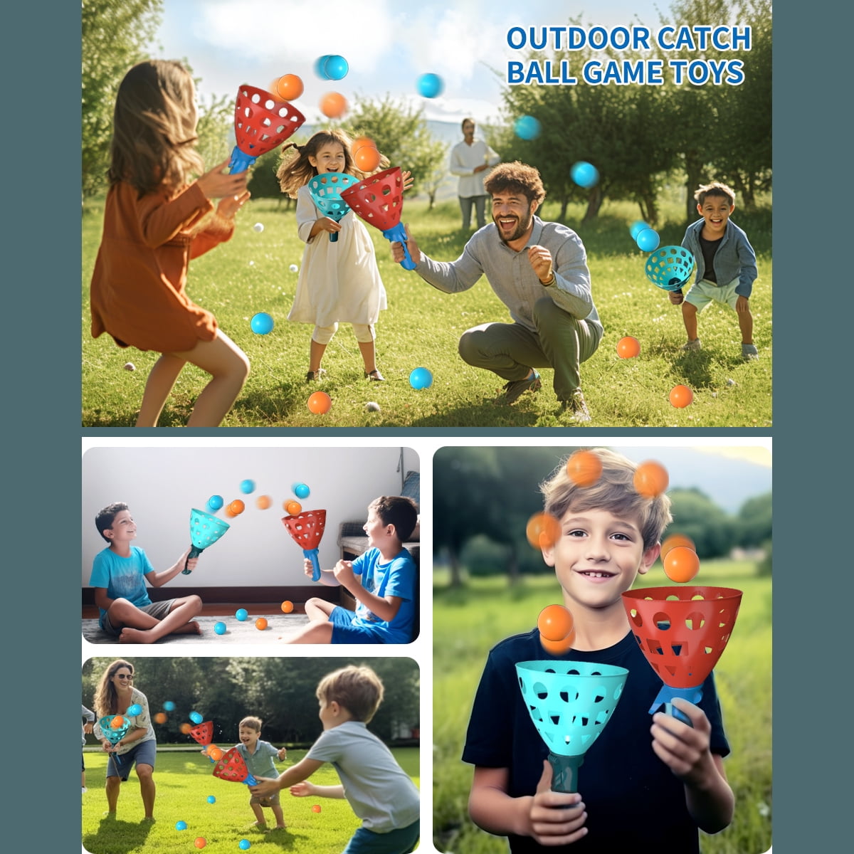 Lucky Doug Pop and Catch Ball Game Set for Kids Outdoor Sports Activity (Blue, 4 Launchers and 20 Balls) 2durl