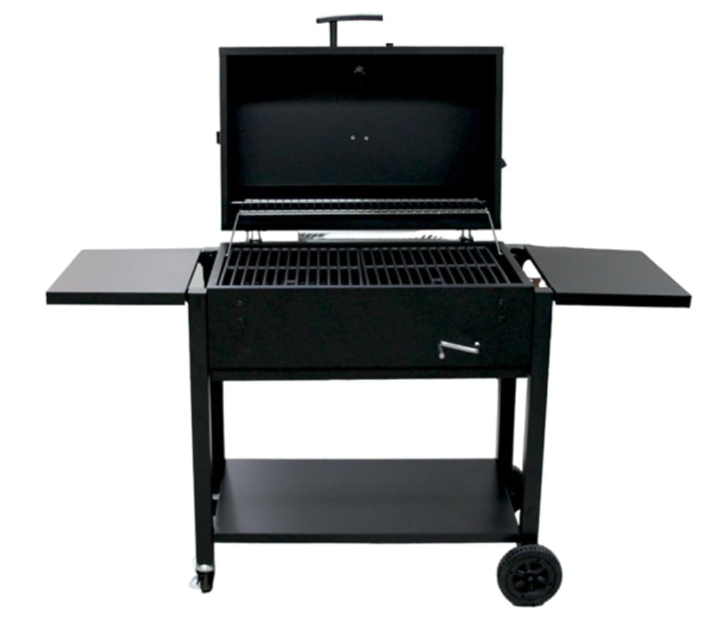 Generic 55 in XL Charcoal BBQ Grill with Wheels and Adjustable Grate (Black, 55 in) 0zlbi