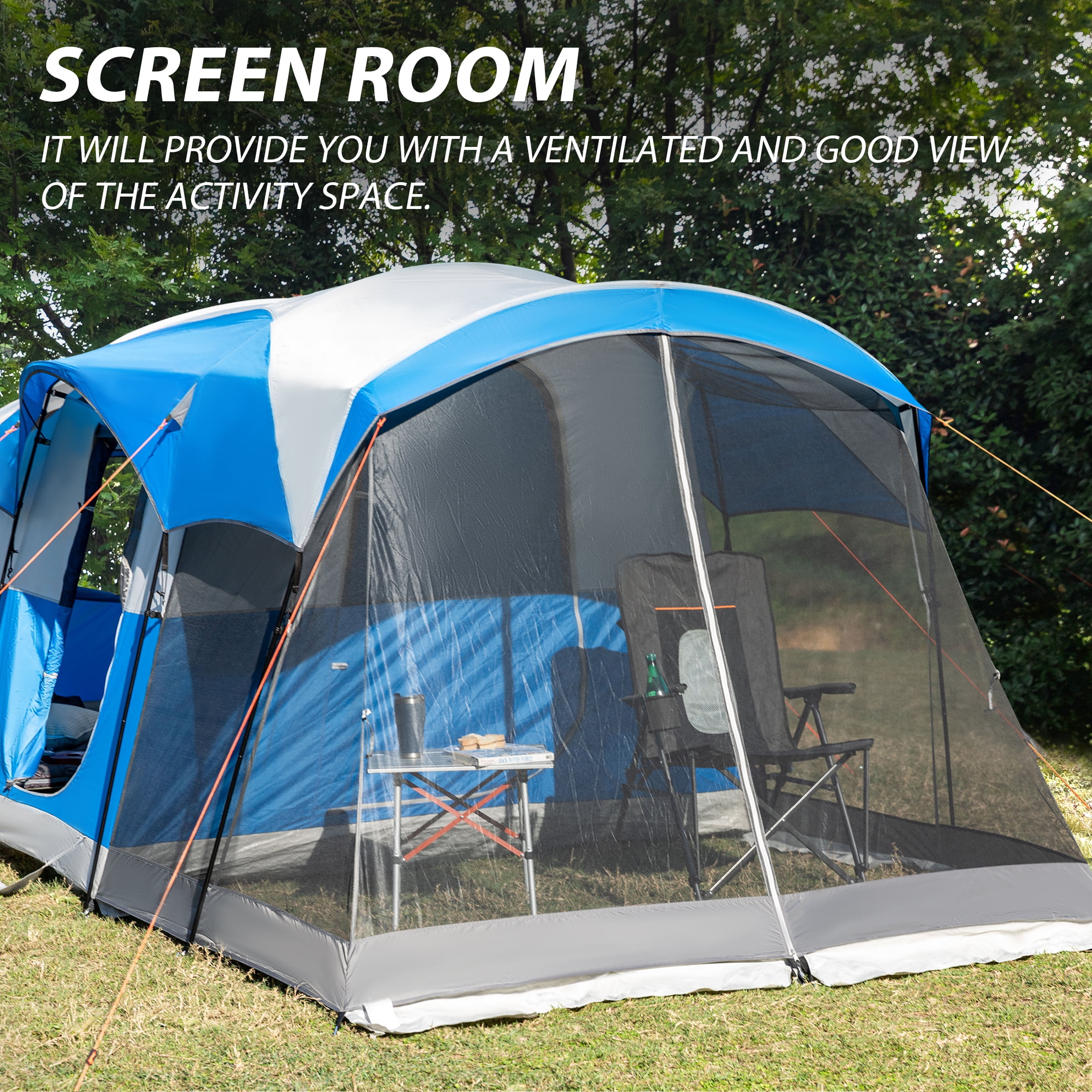 Portal 8 Person Camping Tent, Large Cabin Tent with Screen Porch and Rainfly (Blue, 20ft x 8ft x 74in) f2xnv
