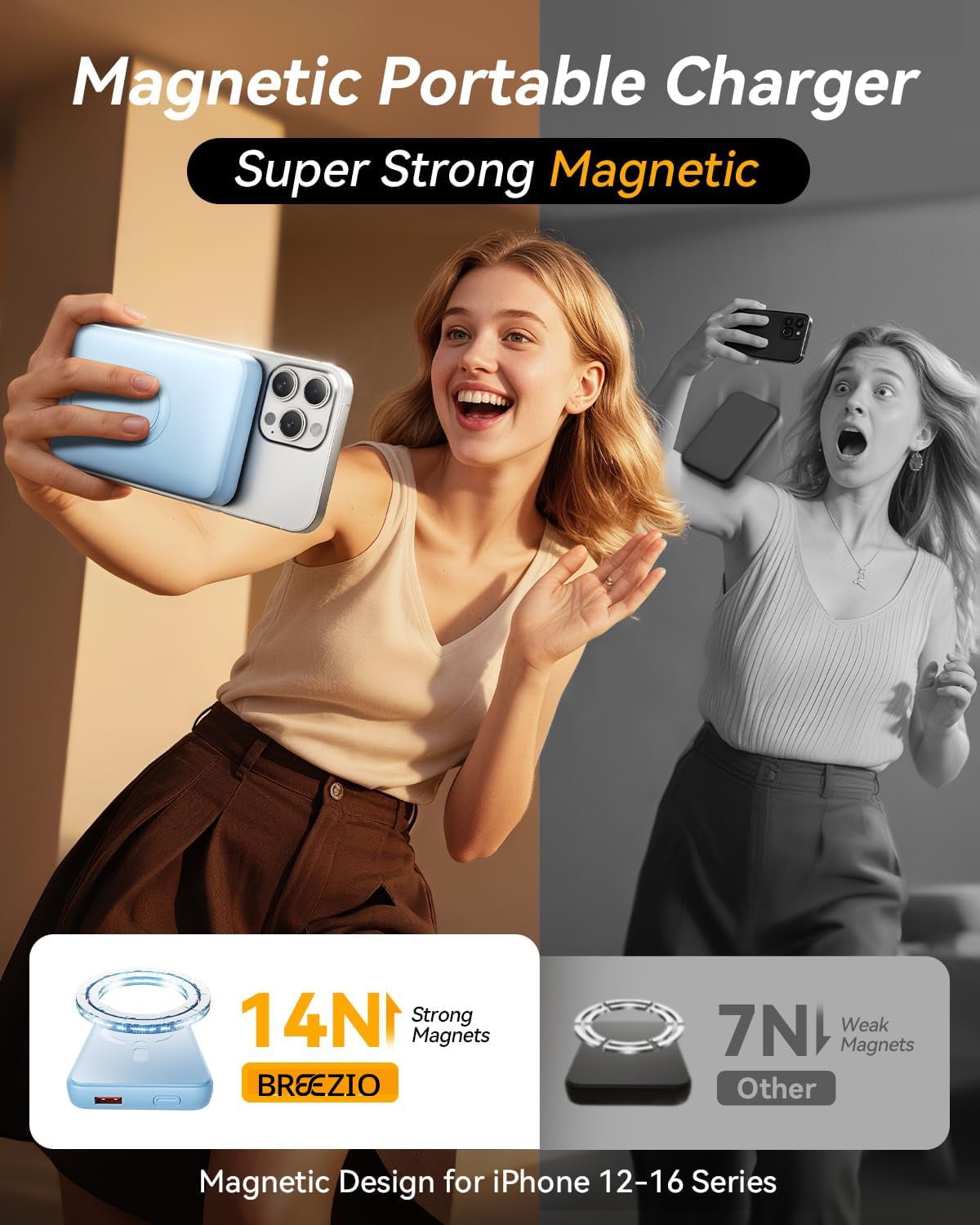 Breezio Magnetic Wireless Portable Charger 12000mAh Fast Charging Power Bank (Blue, 12000mAh) qediy