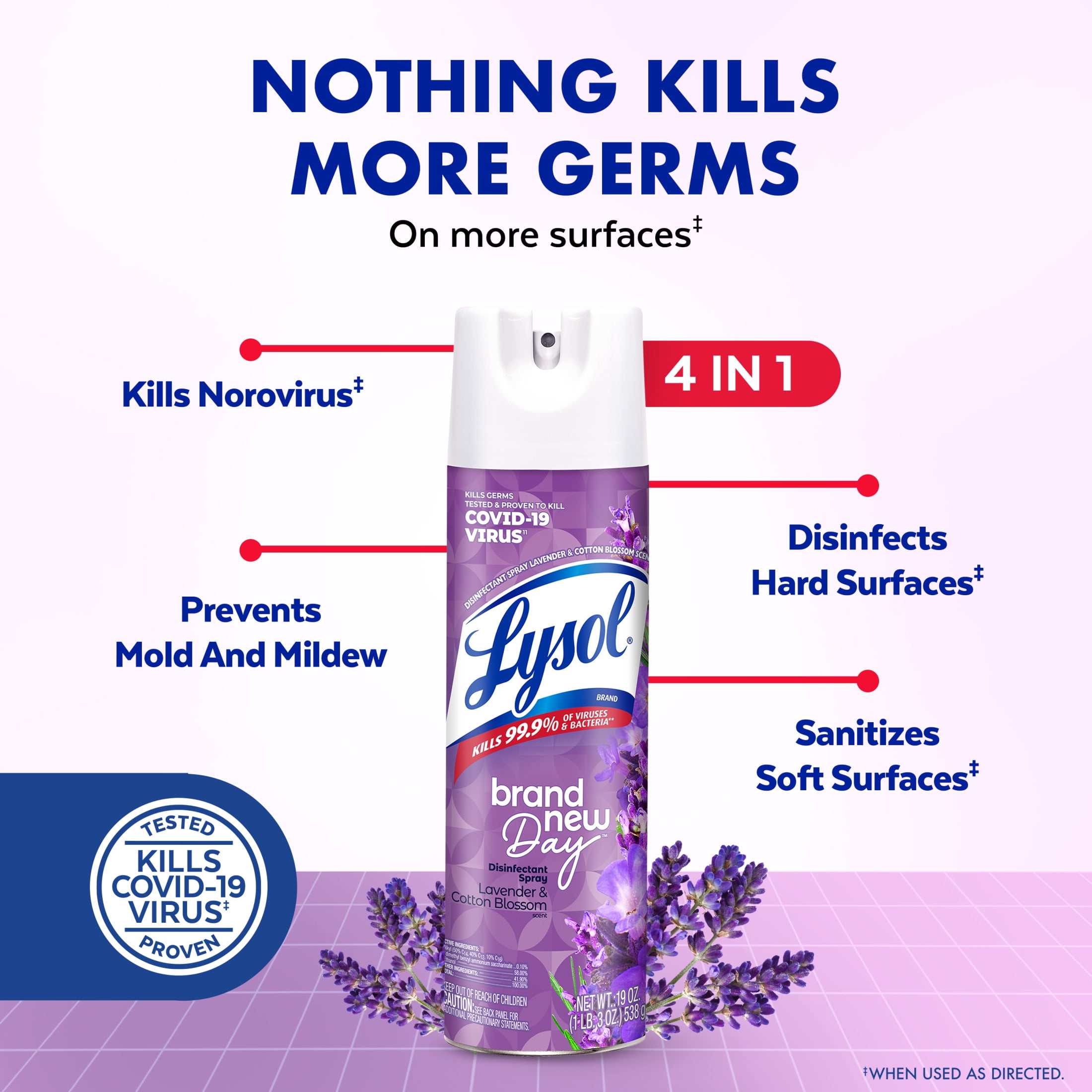 Lysol Disinfectant Spray, Antibacterial Surface Sanitizer, Lavender & Cotton Blossom (12.5 oz) 6uwya