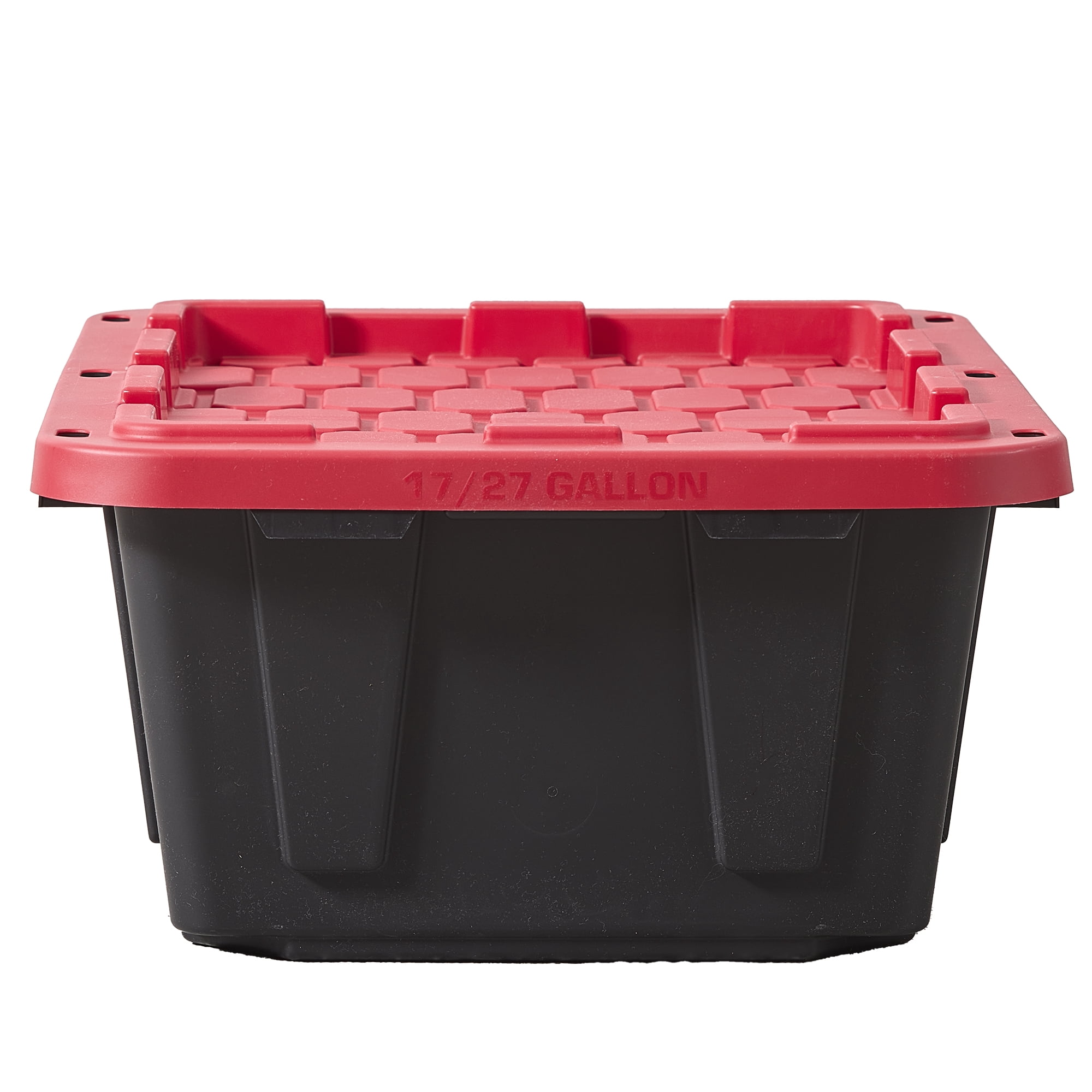 Hyper Tough 17 Gallon Heavy Duty Plastic Storage Bin with Snap Lid (Black and Red, 17 Gallon) osn3w