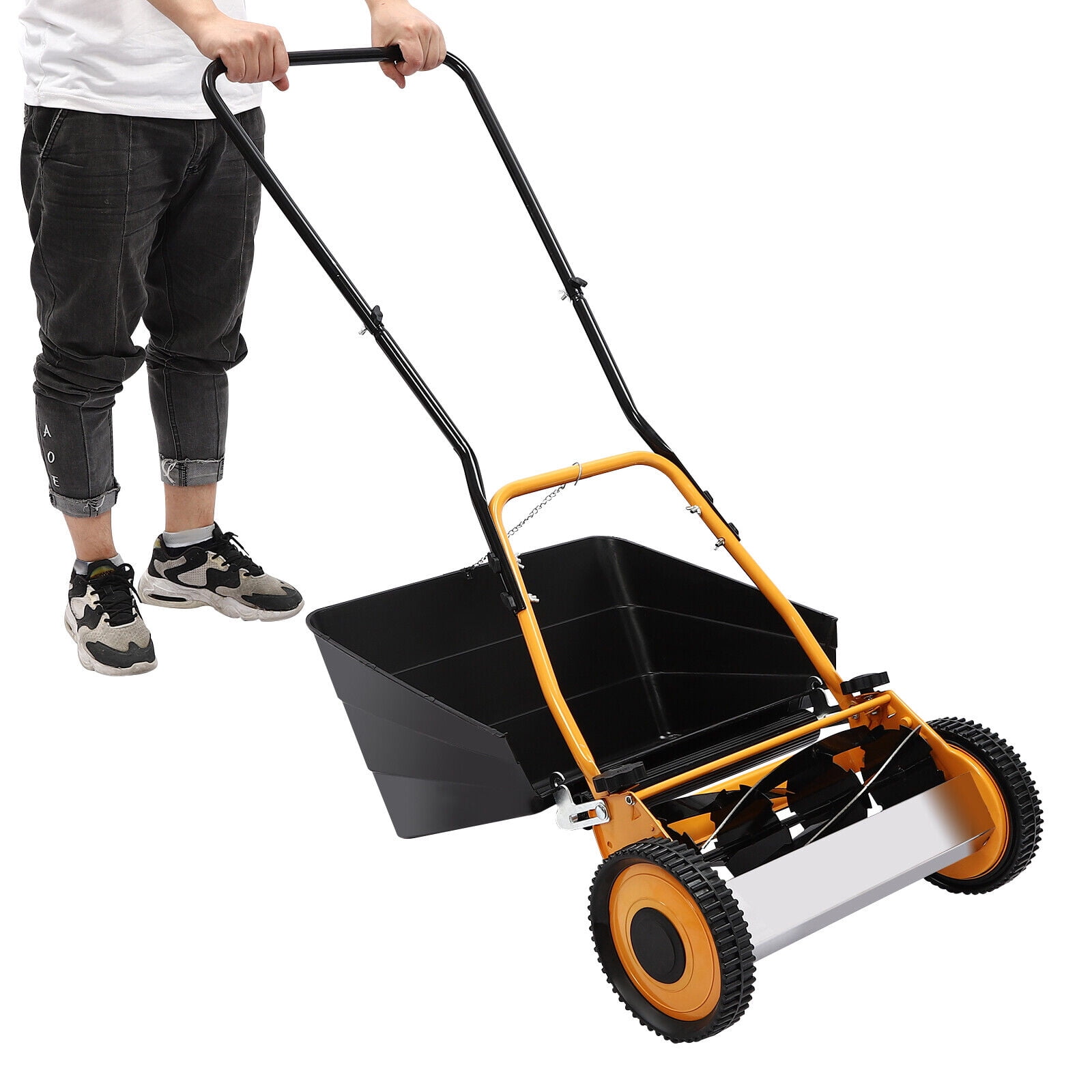 Generic 16-inch Manual Hand Push Lawn Mower with Grass Catcher (Black, 16 in) s1j2u