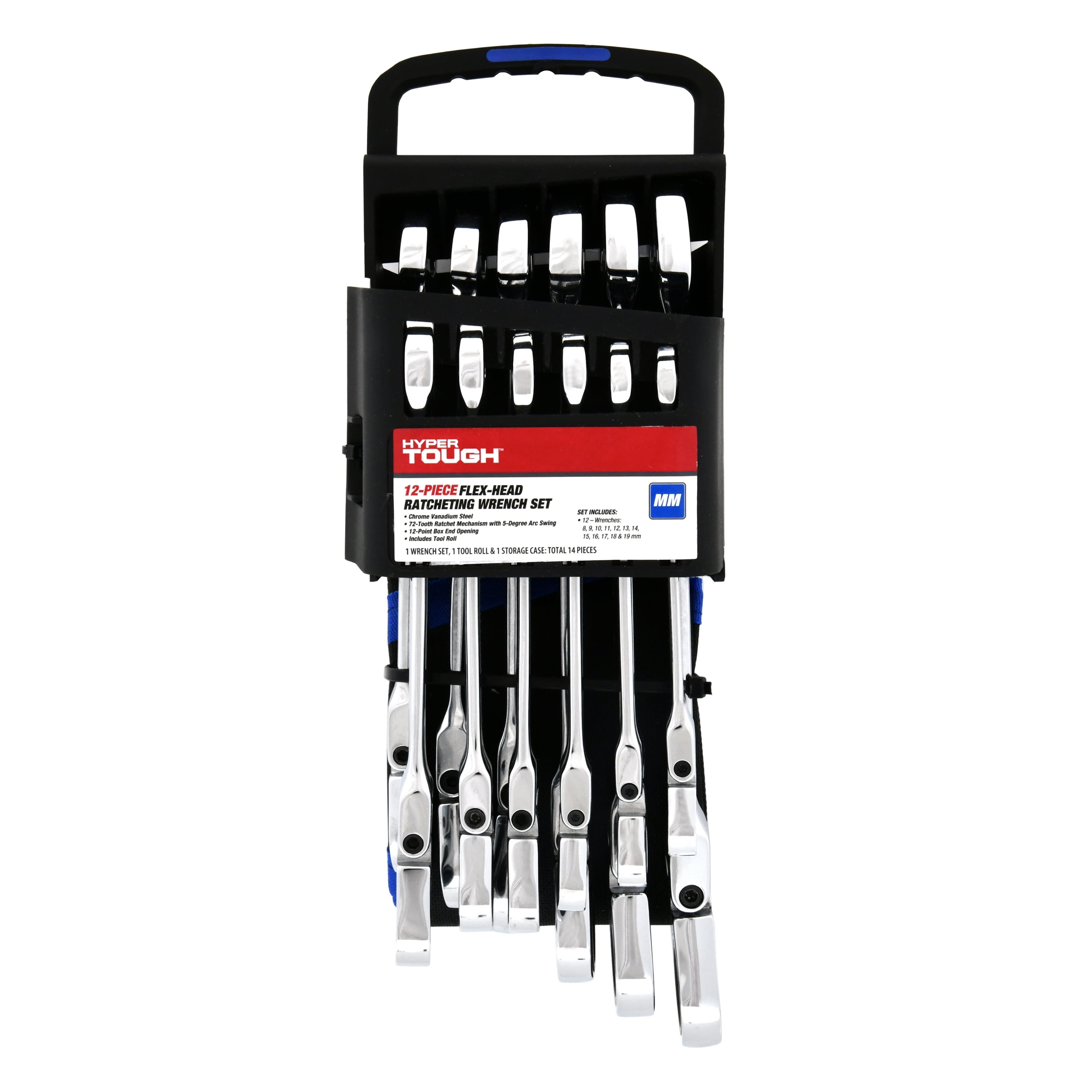 Hyper Tough 12-Piece Flex Head Ratcheting Wrench Set (Silver, 12-Piece) wg69o