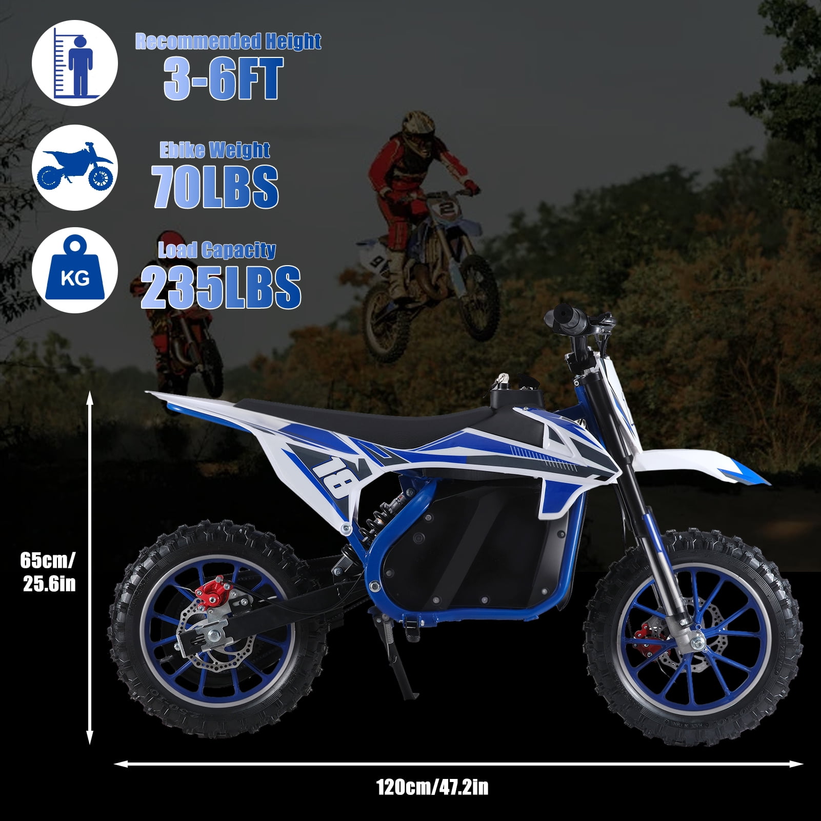 Fompes Electric Dirt Bike for Kids, 3-Speed Off-Road Motorcycle with 250W Motor (Blue, 10 in) ezdpb
