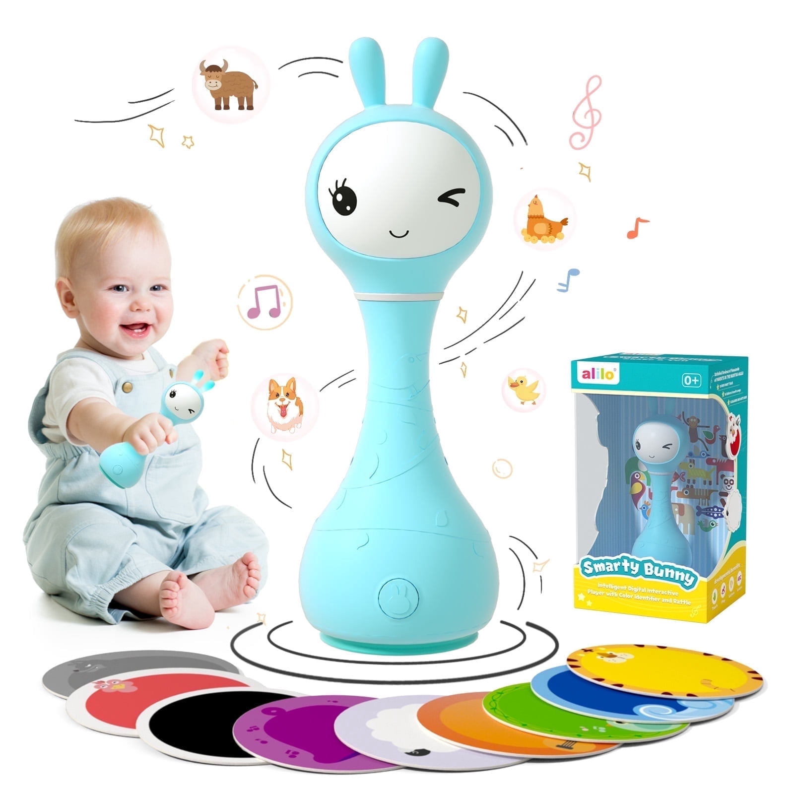 Alilo Smarty Bunny Baby Rattle Musical Sensory Toy with Light Up Ears and Bedtime Stories (White) tydyg
