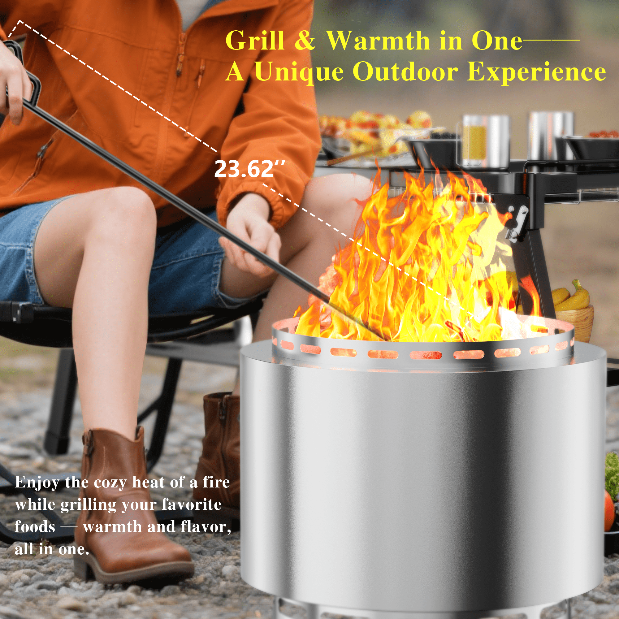 ALAULM 8 ft x 5 ft Hardtop Grill Gazebo, Outdoor BBQ Canopy with 19 in Smokeless Fire Pit, Metal Roof, Side Shelves & Tool Hooks (Black) xou82