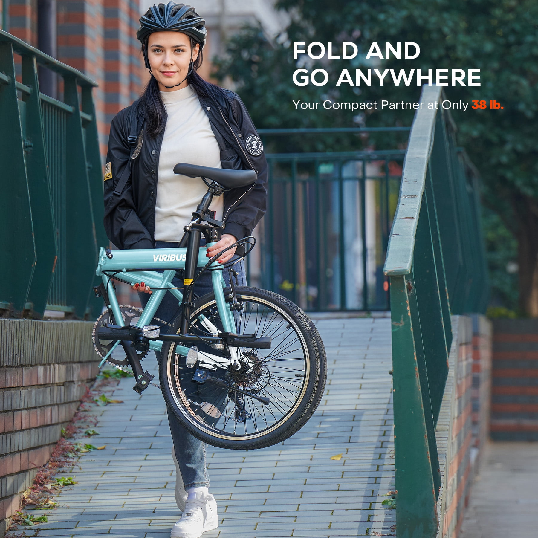 Viribus 20 in Adult Folding Bike, 7-Speed City Commuter Bicycle with Adjustable Saddle (Mint, 20 in) sx05e