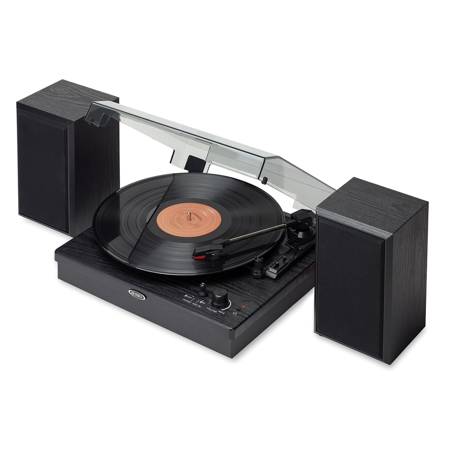 Jensen JTA-315 3-Speed Belt-Drive Bluetooth Turntable with Stereo Speakers (Black) 1igi0