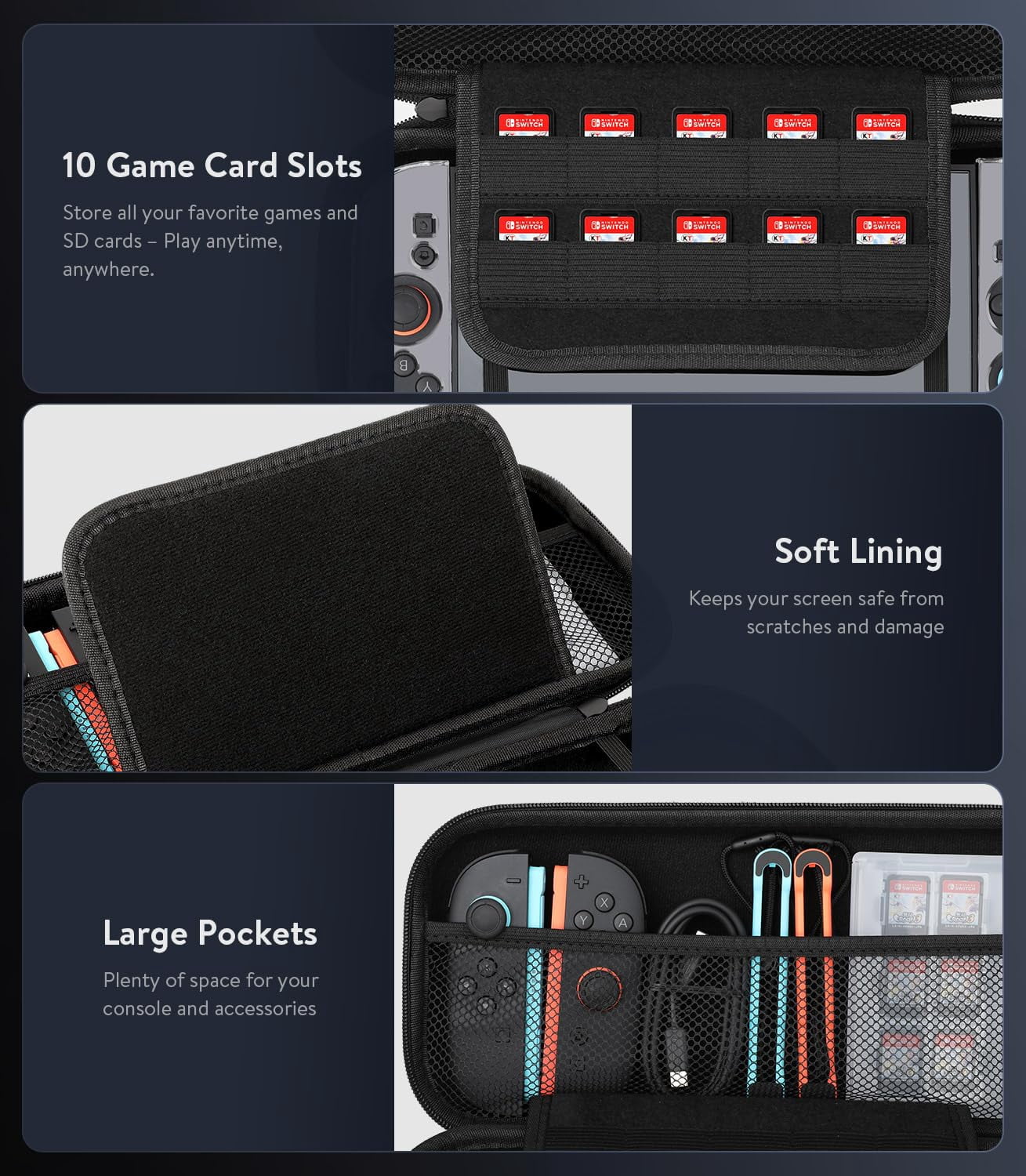 Afontoto Carrying Case for Nintendo Switch 2 (2025 Upgrade), Slim Hard Shell Travel Organizer with Screen Protectors & Thumb Grips (Black) j5mi1