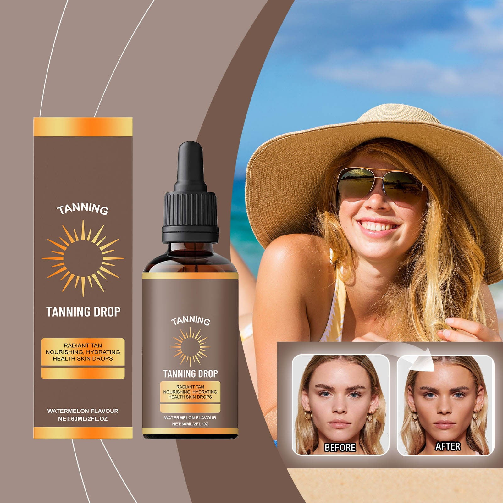 Viwoeim Watermelon Self Tanning Drops, Natural Bronzed Glow Face and Body Tanning Solution (2 oz) 9mxyv