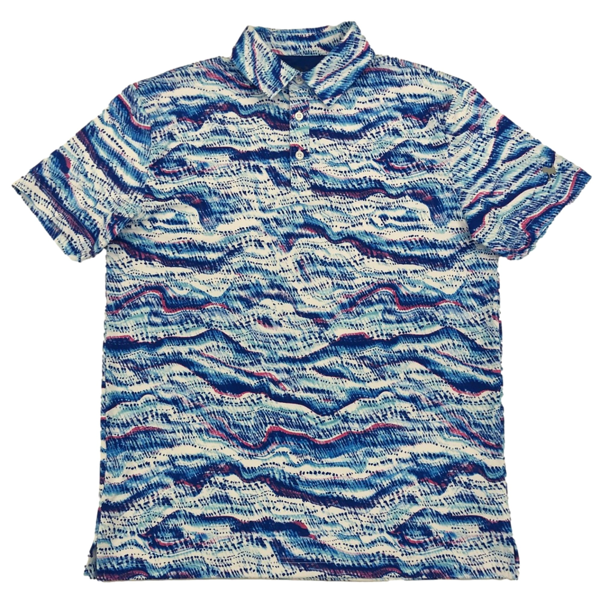 Birdie Bound Men's Golf Polo Shirt Wave Print Short Sleeve Performance Top (Blue, Small) 1iv47