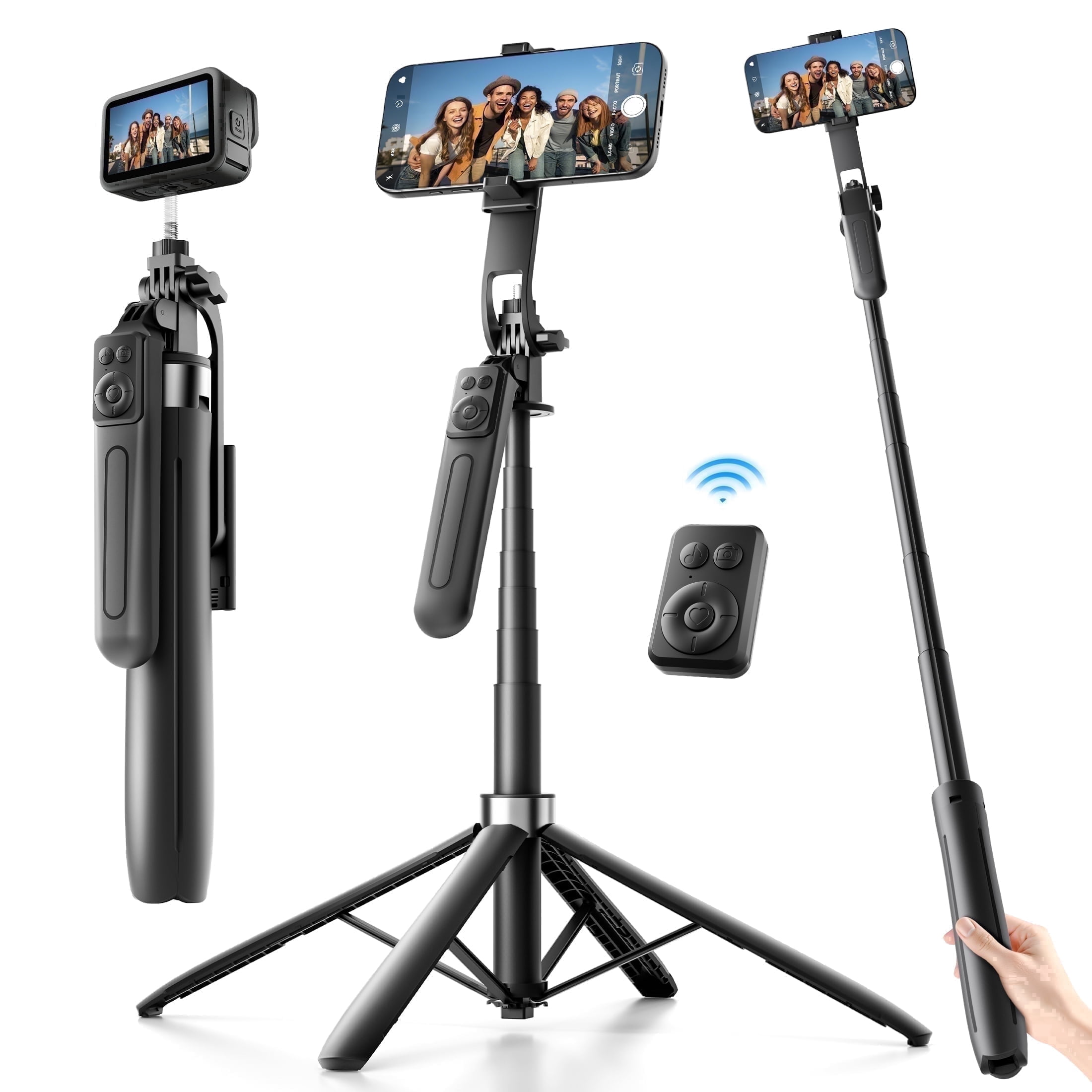 COSJM Phone Tripod and Selfie Stick with Remote, 71 in Extendable Stand for Video Recording and Content Creation (Black, 71 in) 690xr