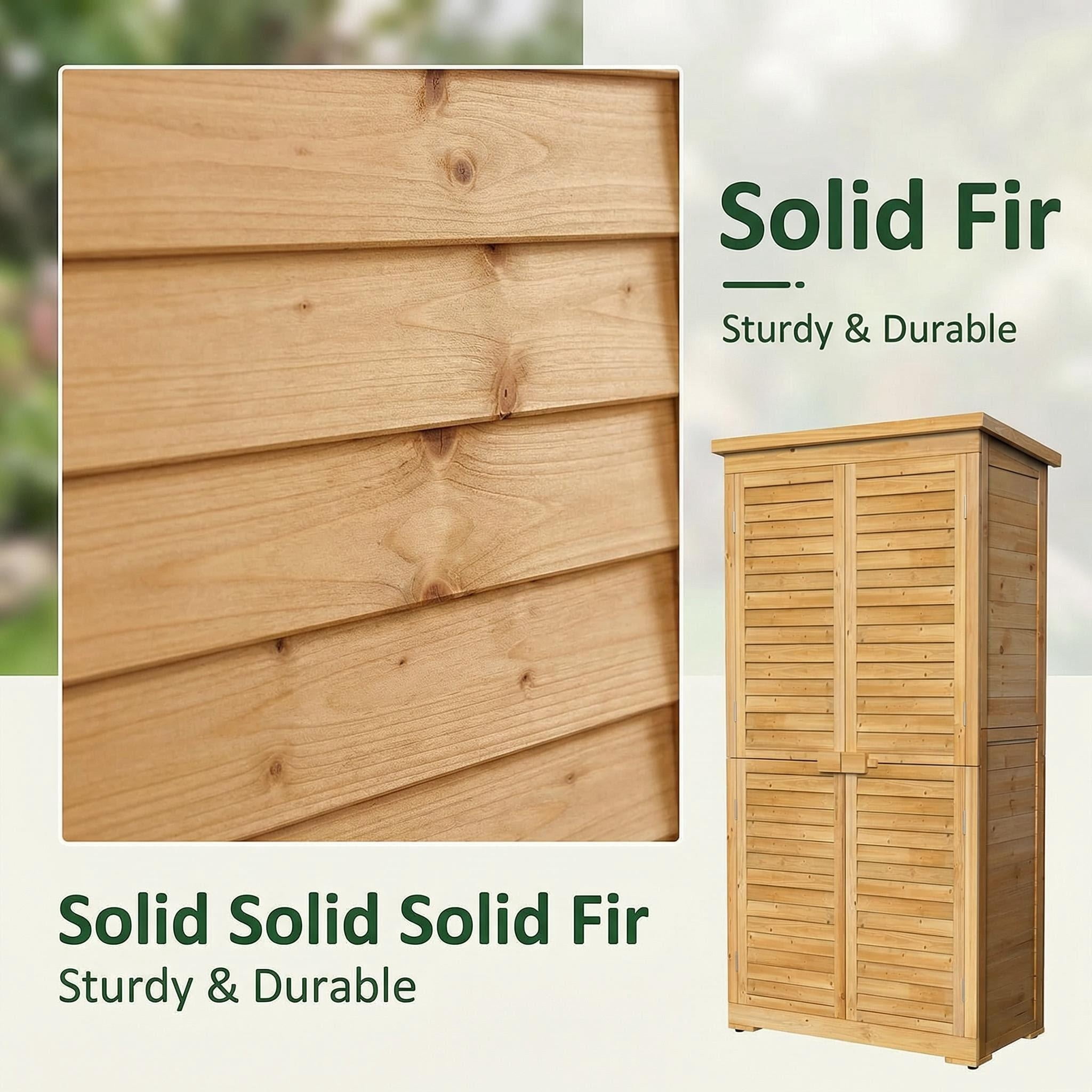 Lofka Outdoor Storage Cabinet, Weatherproof Garden Shed with Lockable Doors and Adjustable Shelves (Natural, 63.2 in) 71pwo