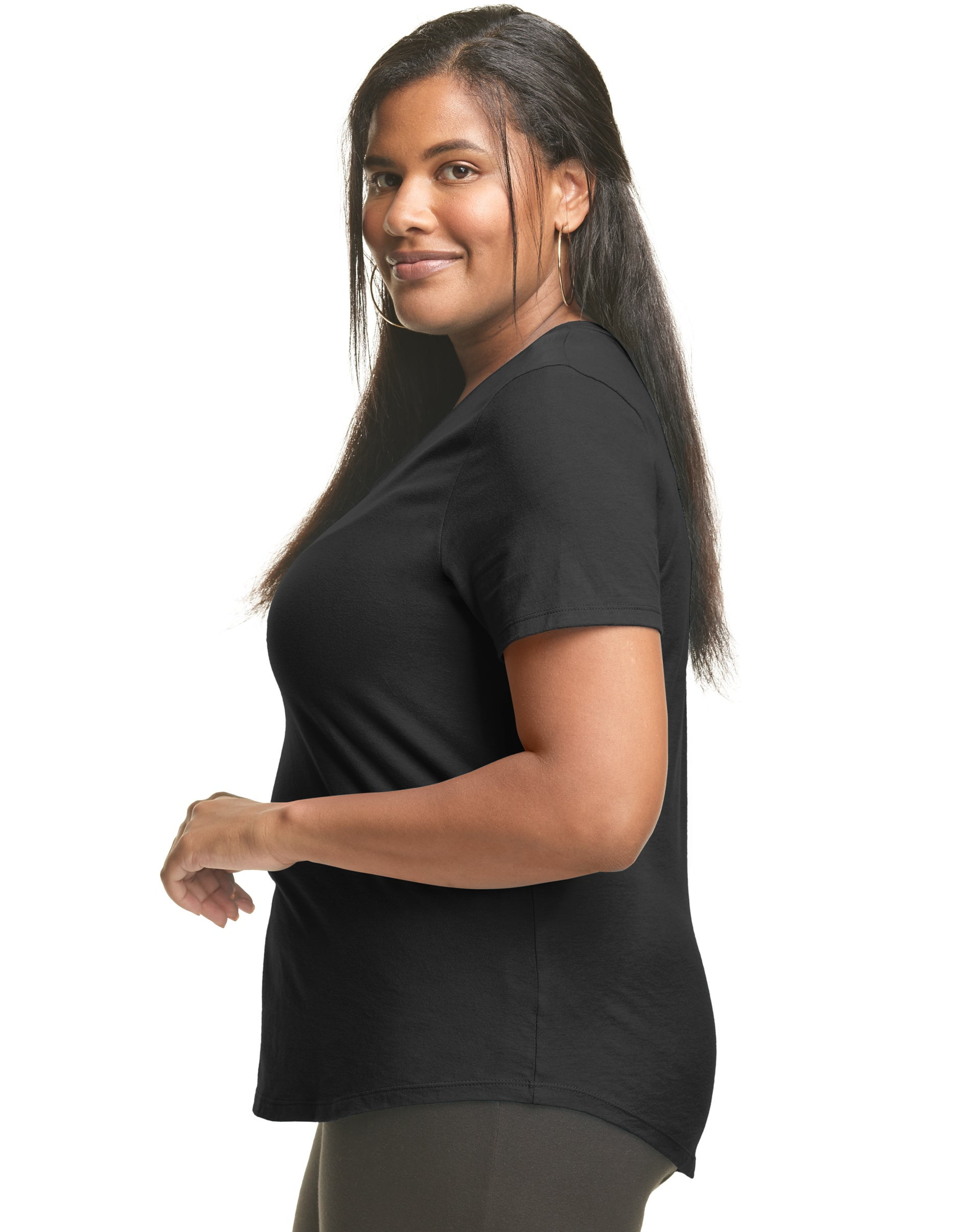 Hanes Just My Size Women's V-Neck T-Shirt Cotton Jersey Short Sleeve (Black, 4X) 89kv1