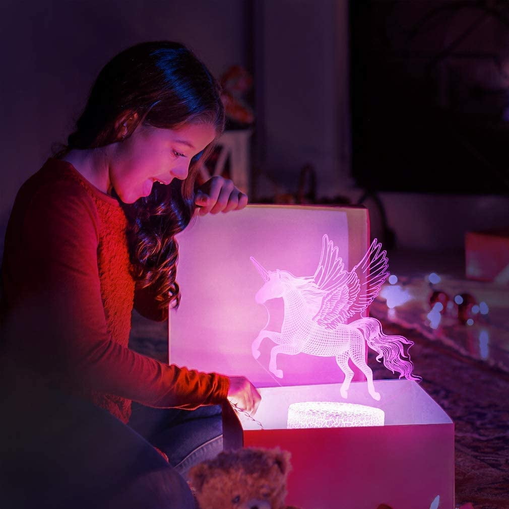 Ysitian 3D Unicorn Night Light with Remote Control, 7-Color LED Bedside Lamp for Kids Bedroom (1 Unit) jj9n2
