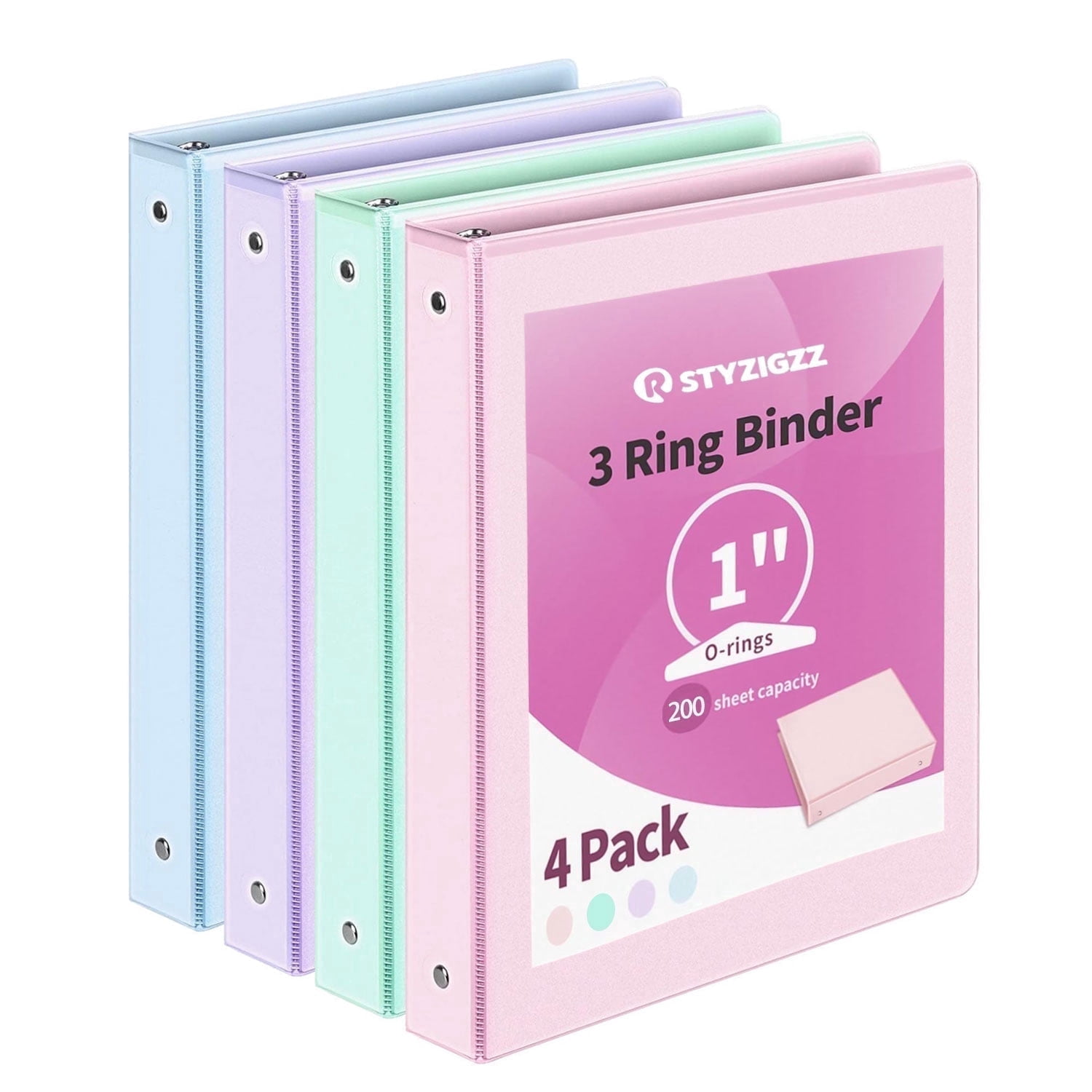 STYZIGZZ 3-Ring View Binders with Pockets, Durable School and Office Document Organizer (Assorted Pastel Colors, 4-Pack, 1 in) 0qx4k