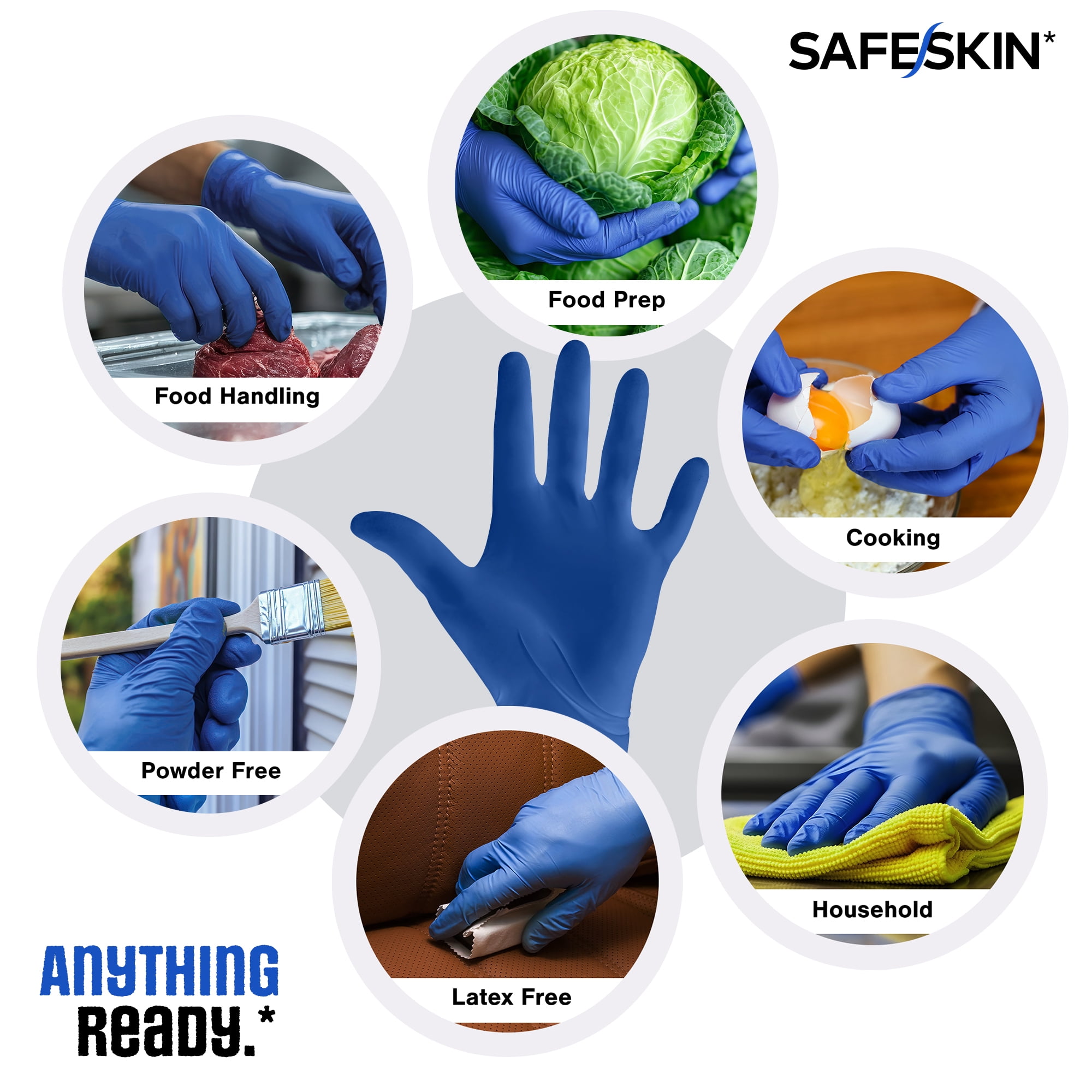 SAFESKIN Ultralight Disposable Nitrile Gloves (Blue, Medium, 100 Count) 0a91y
