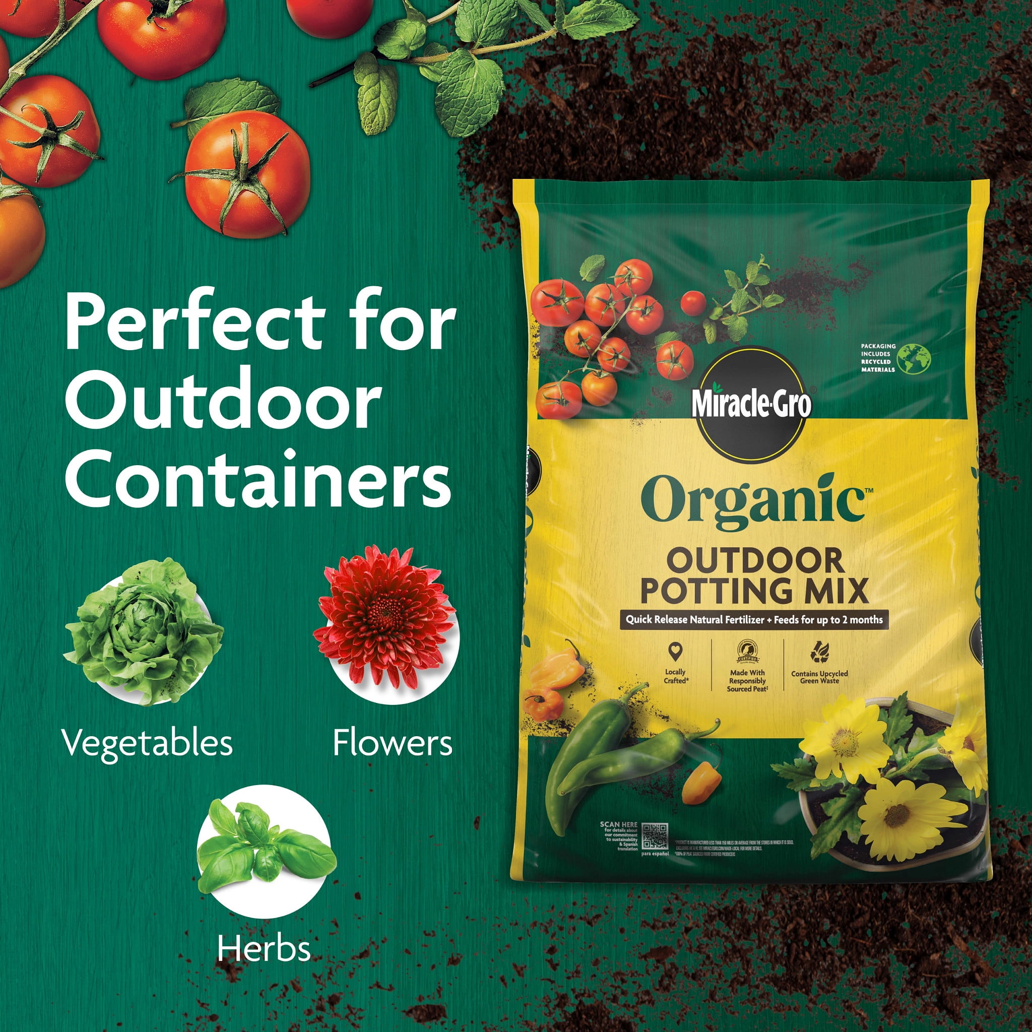 Miracle-Gro Organic Outdoor Potting Mix for Container Plants, Natural Fertilizer Enriched (25 qt) va4yy
