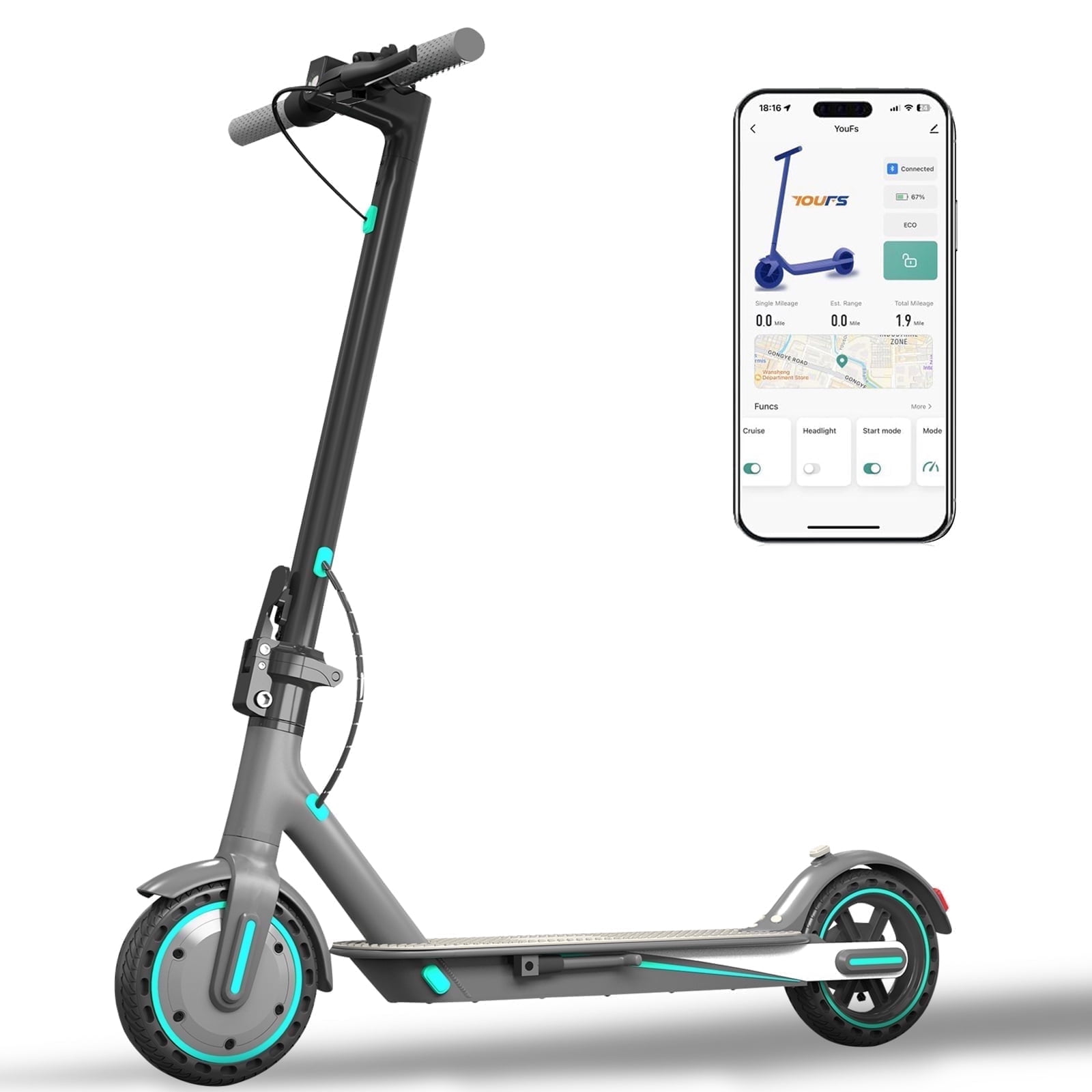 HiQiS Electric Scooter for Adults, 19 Mph Max Speed, 21 Miles Range, 350W Motor, Portable Folding Design (Blue, 8.5 in Tire) tytkh