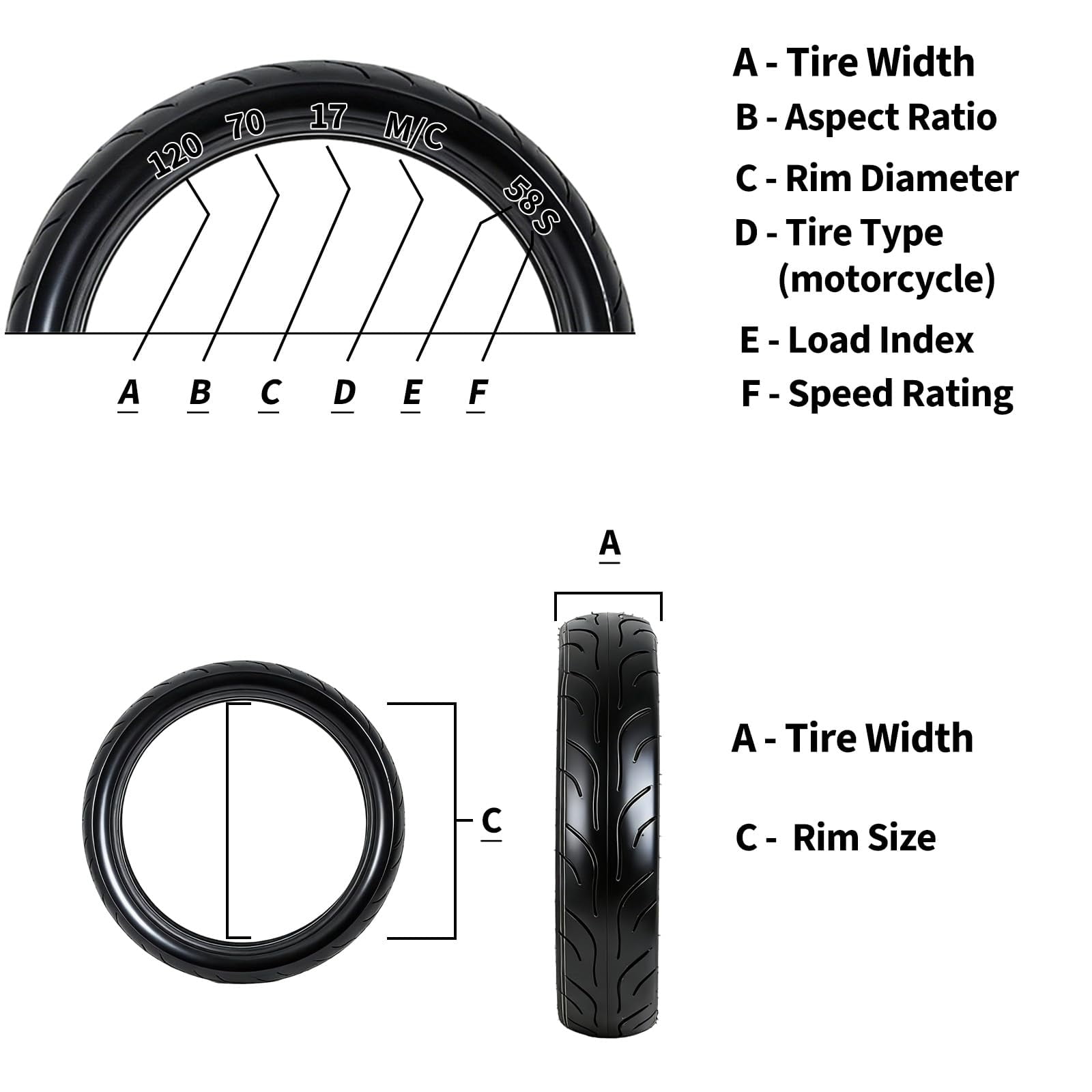 MERXENG 120/70-17 Motorcycle Front Tire, High-Performance Street Sport Tire (Black, 17 in) doyb1