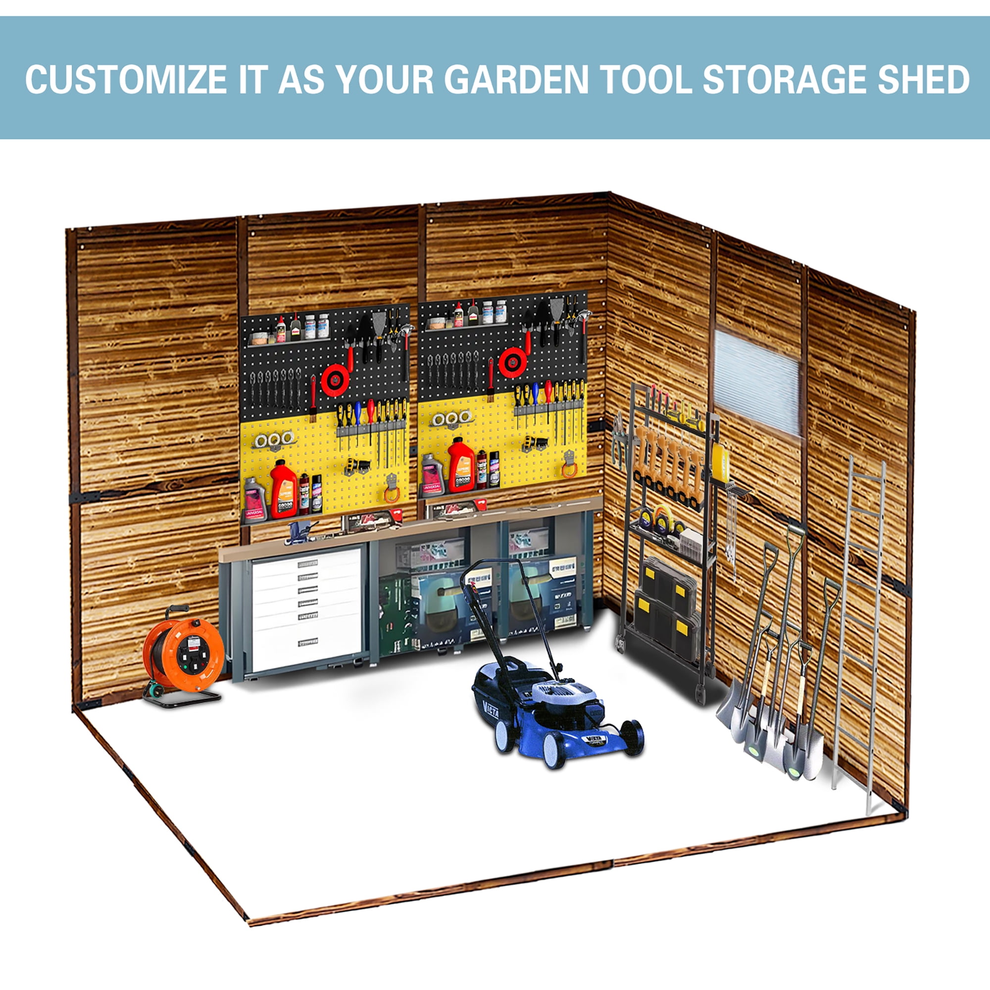 FFZ Iron-Wood Outdoor Tool Shed, Weatherproof Storage House for Garden and Garage (Dark Gray, 87.2x71.46x77.95 in) oe0uf