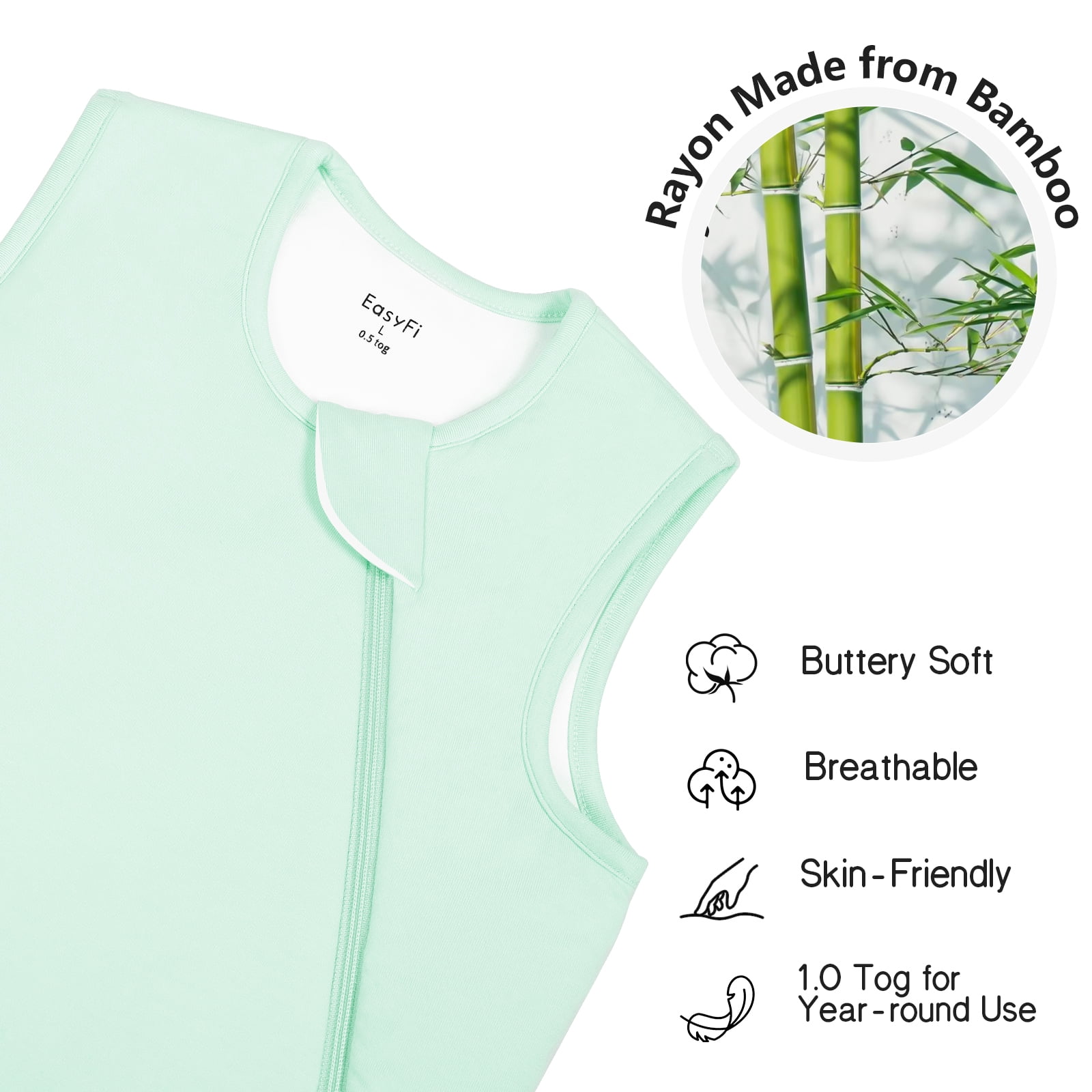 Easyfi Baby Sleep Sack Wearable Blanket, Supersoft Bamboo Sleeping Bag with 2-Way Zipper (Green, 6-12 Months) k754u