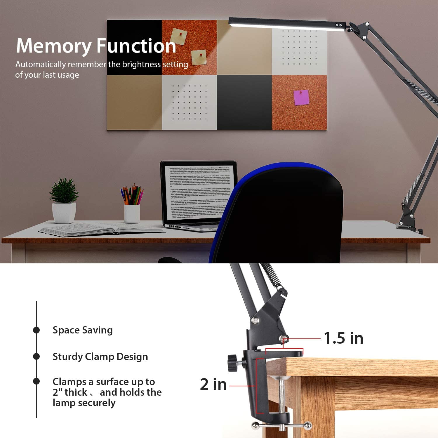Rirool LED Desk Lamp with Clamp, Adjustable 3 Color Modes & 10 Brightness Levels, Flexible USB Powered Clip Light for Office and Reading (Black) 26ym7