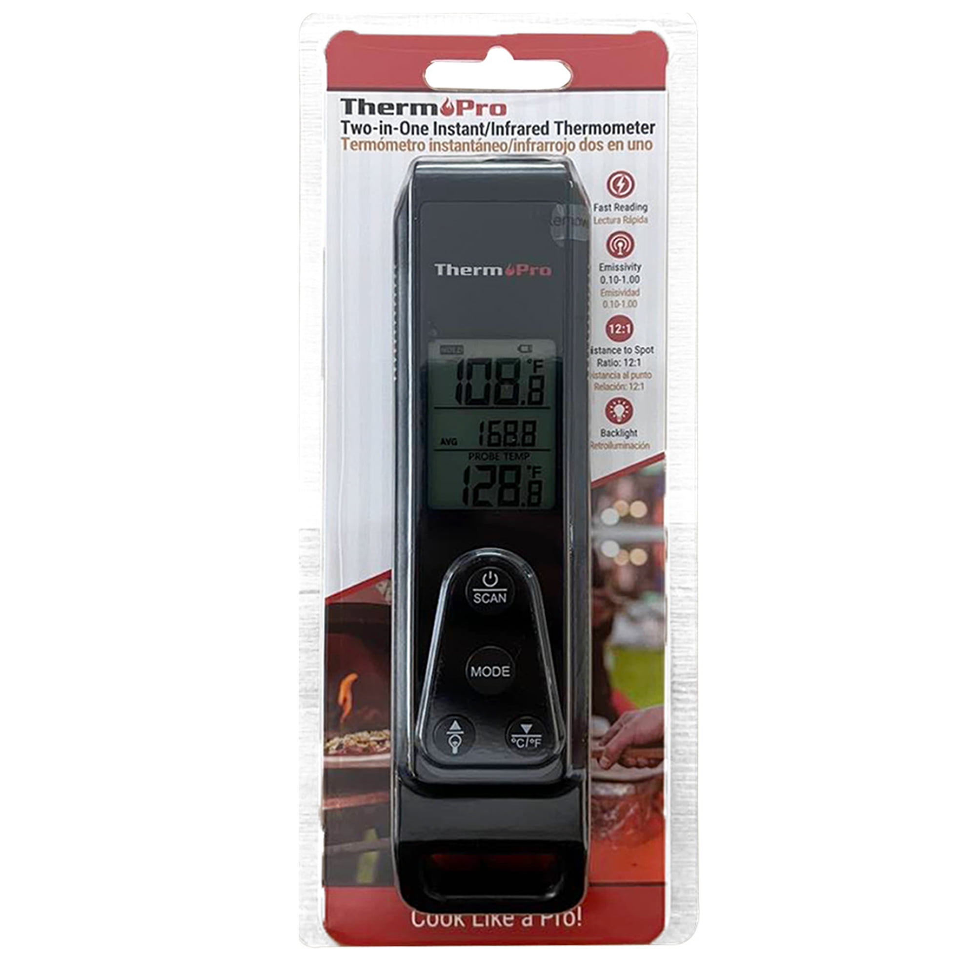 ThermoPro 2-in-1 Infrared Thermometer and Instant Read Meat Probe for Grilling and Baking (Black, 1 Pack) 50ti6