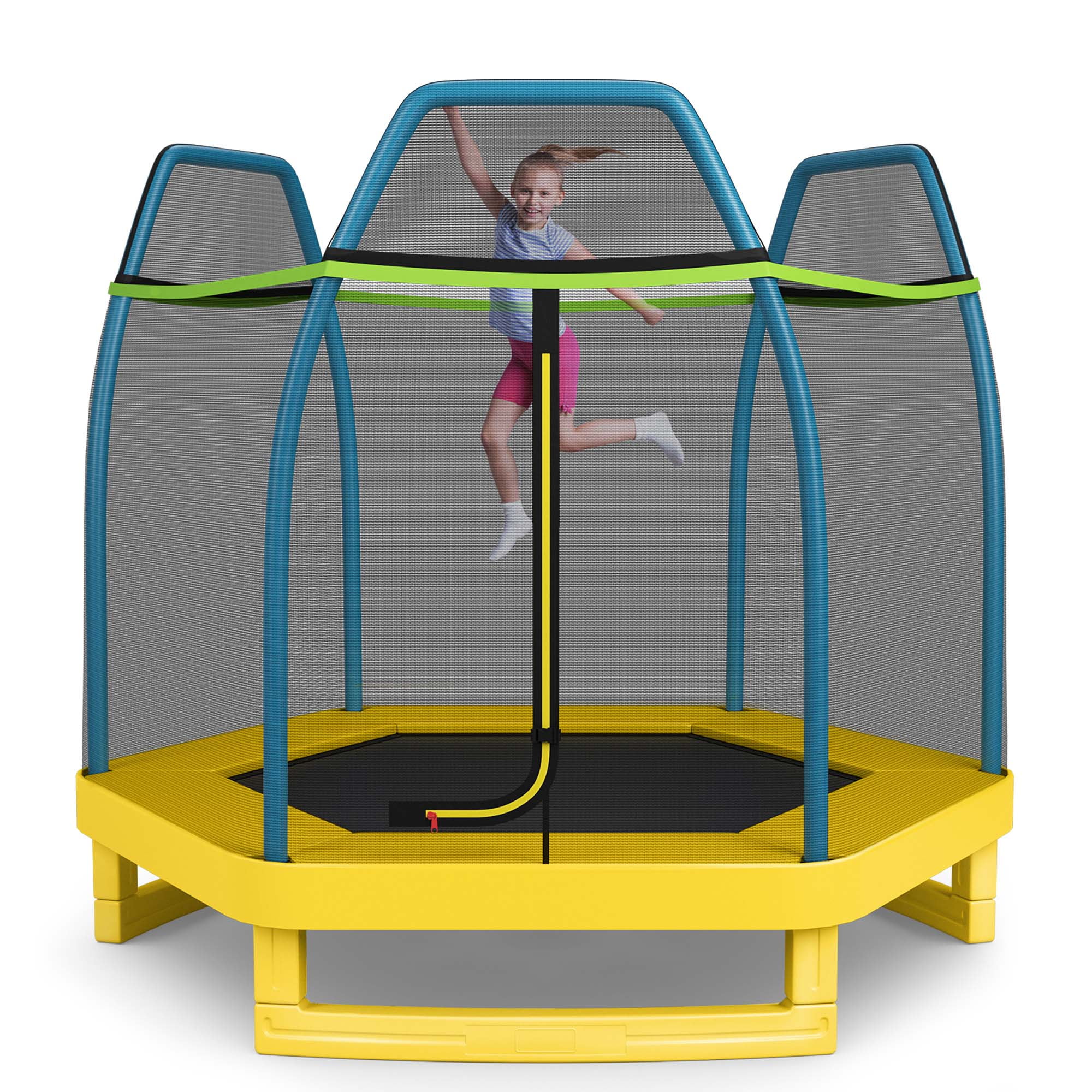 Costway 7 FT Kids Trampoline with Safety Enclosure Net and Padded Frame (Green, 7 ft) suyq4