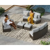 Auhilence 5-Piece Curved Outdoor Sectional Set with Cushions and Ottoman (Brown, 5-Piece) v2bsr