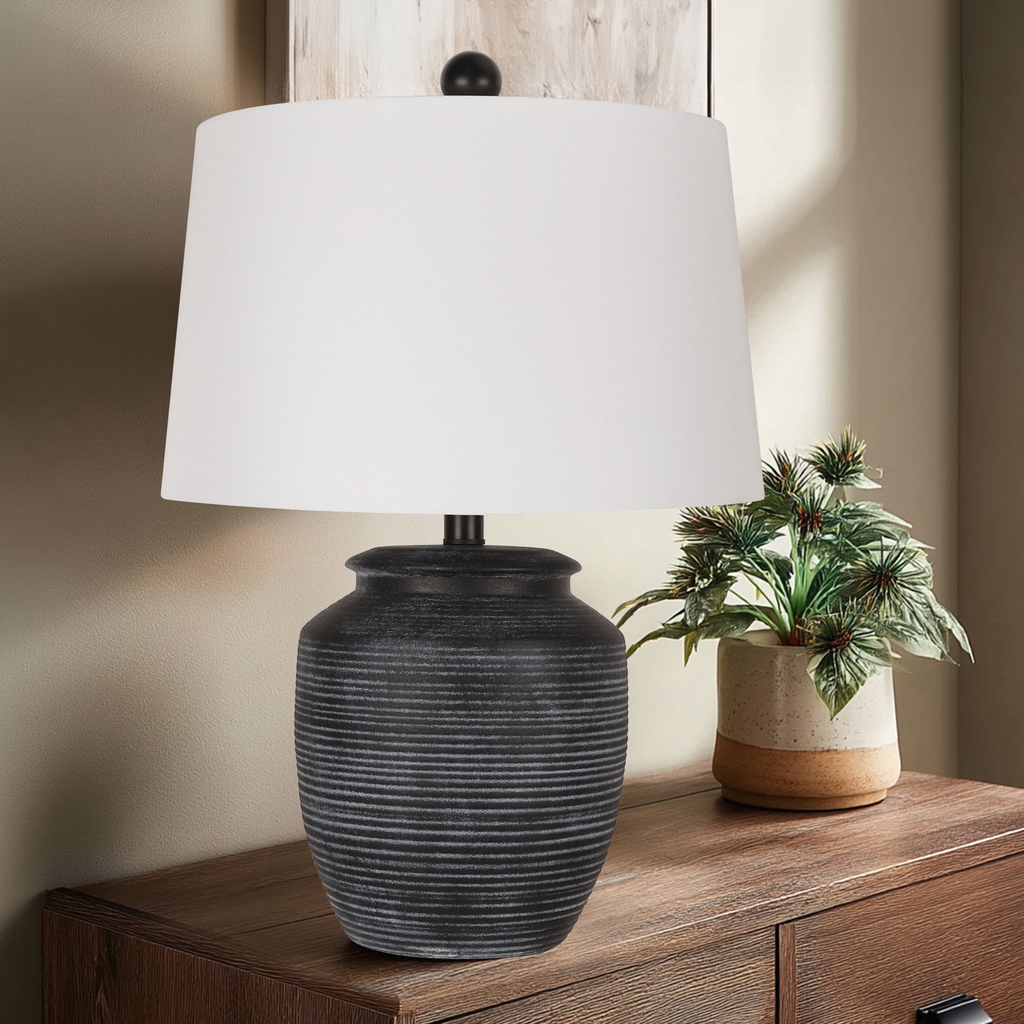 SparkGlowy Rustic Ceramic Pot Table Lamp for Bedroom and Living Room (Black, 28 in) vwn43