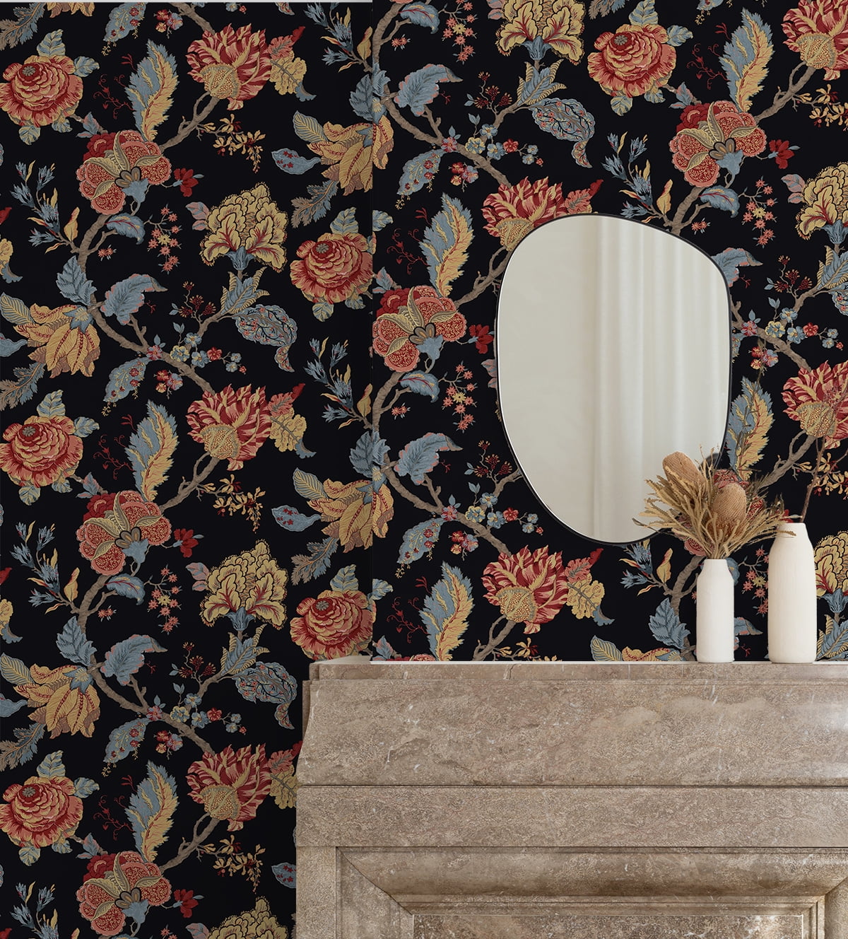 NextWall Kianna Jacobean Peel and Stick Wallpaper (Ebony, 20.5 in. W x 18 ft. L) r9heq