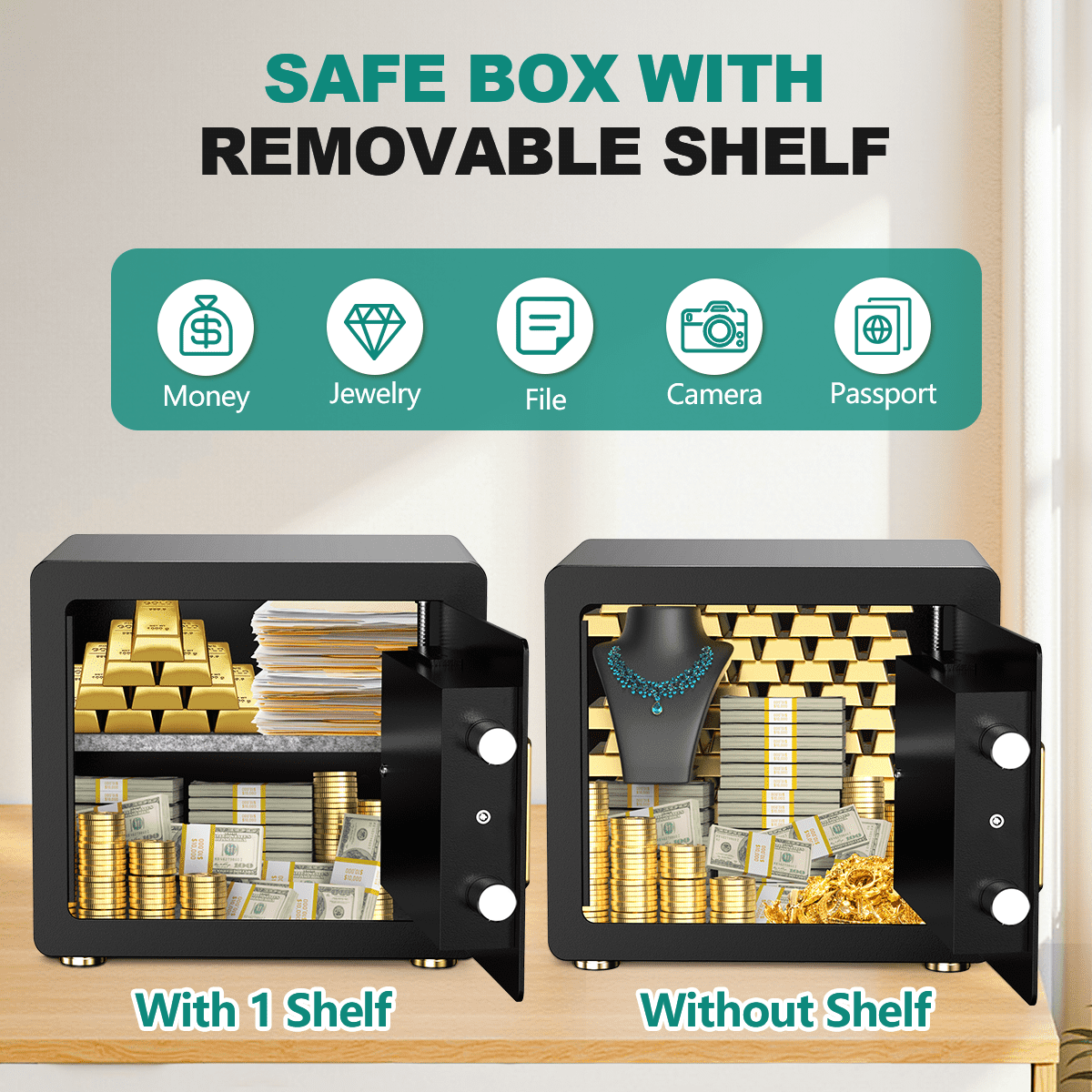 RYCUZO Home Security Safe Box with Digital Keypad and Adjustable Shelf (Black, 1.5 cu ft) e6jtl - Image 7