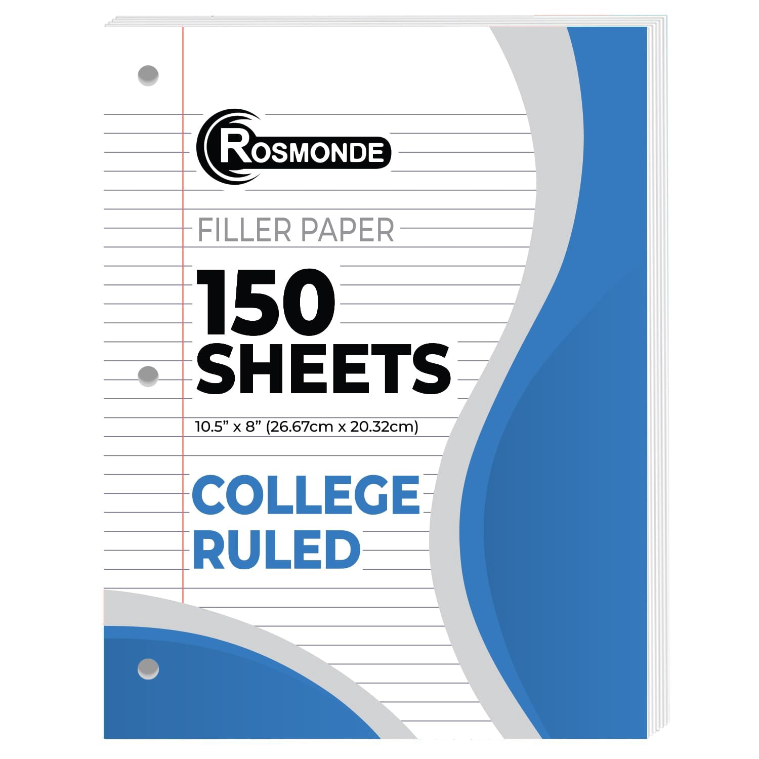 Rosmonde College Ruled Loose Leaf Filler Paper (White, 450 Sheets, 8 in x 10.5 in) idyce
