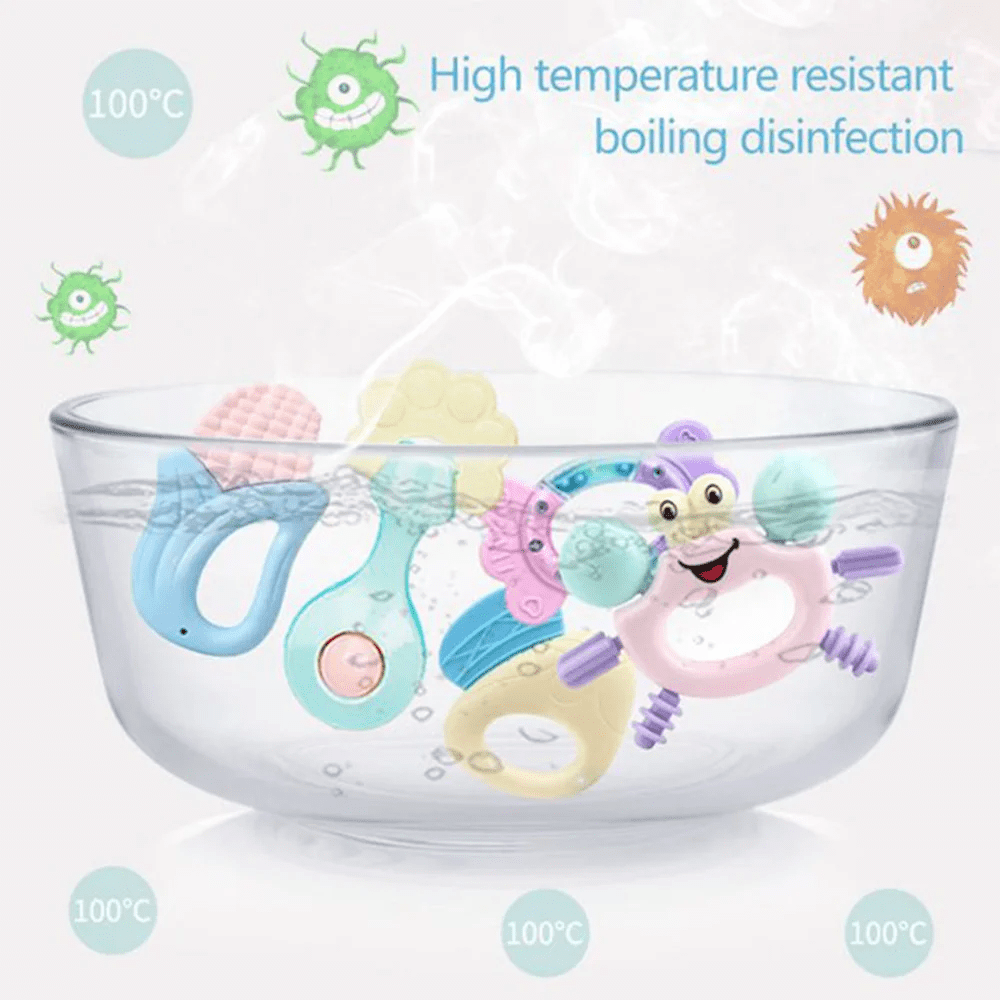 VONGEM Baby Rattle and Teether Toy Set, Sensory Development Toys for Infants, BPA-Free Silicone Teething Relief (14 Pieces) 04zcc