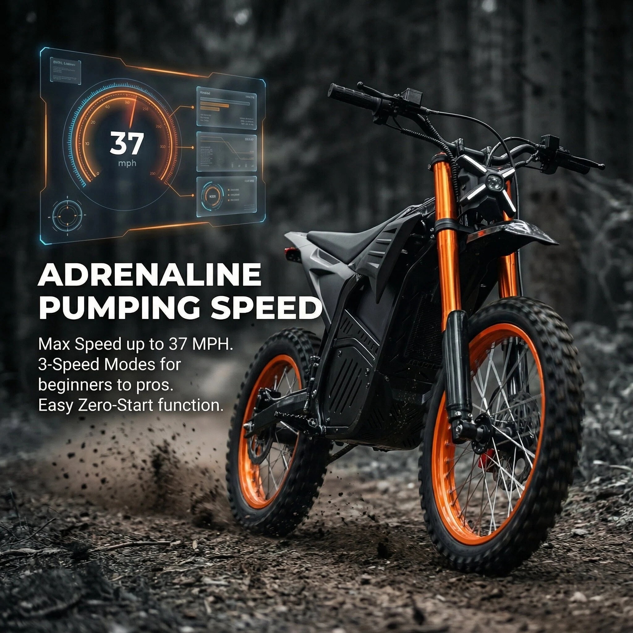 JVV V7 Electric Dirt Bike, High-Performance 3000W Mid-Drive Motor, Off-Road Trail Riding (Black, 48V 20.8Ah Battery) d7c4j